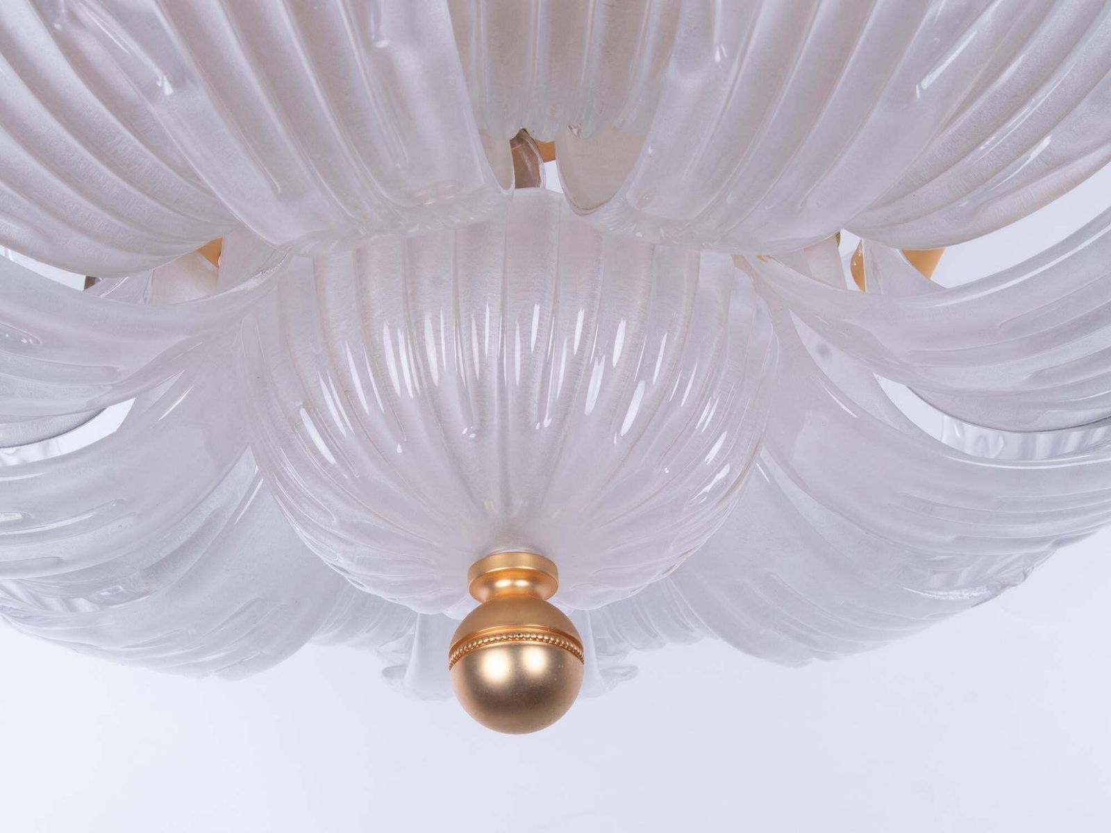 Murano Satin 25.6" Flush Mount Glass & Brass Chandelier, Barovier & Toso, Italy photo buy