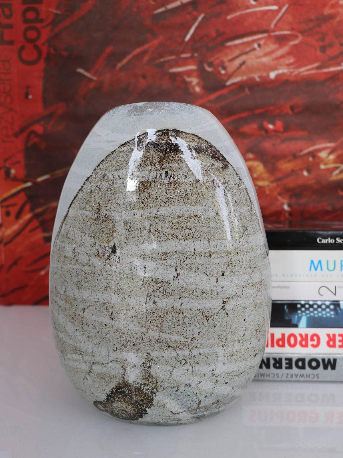 Large Ovoid Blown Glass Vase With Foil Inclusions photo furniture