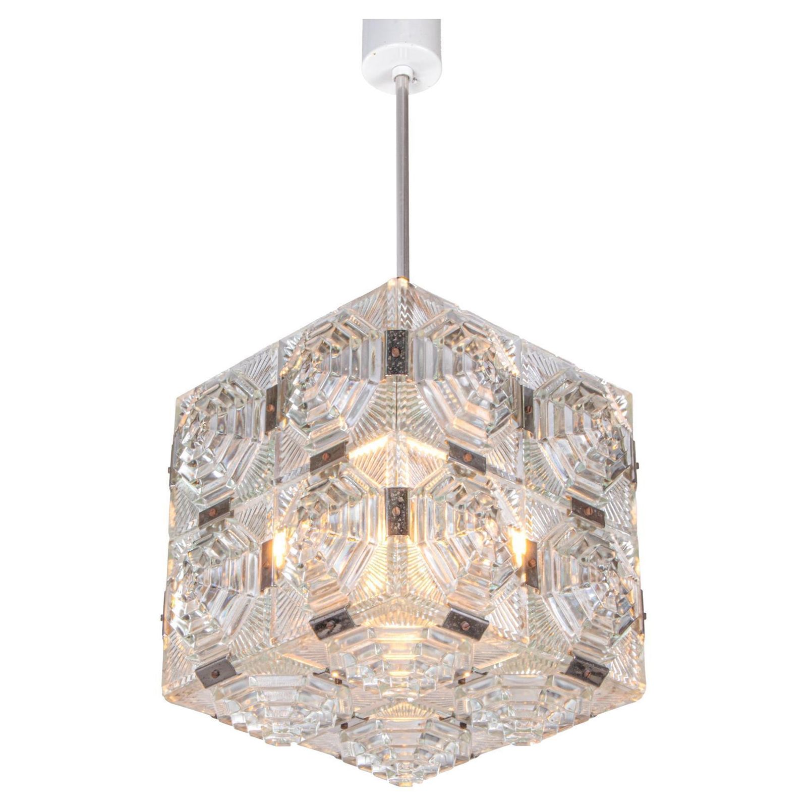 1960 Kamenicky Senov Bohemian Ceiling Light Glass Cube Chandelier photo for sale