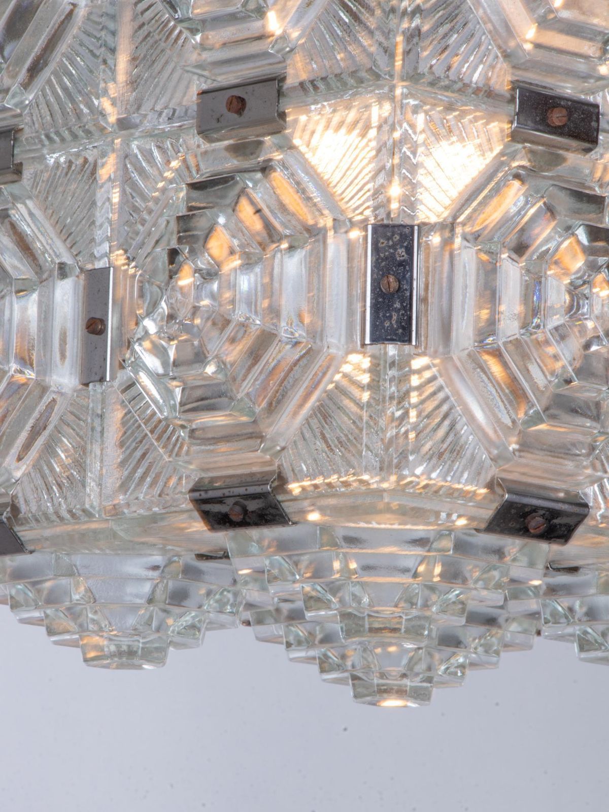1960 Kamenicky Senov Bohemian Ceiling Light Glass Cube Chandelier photo 1384.0