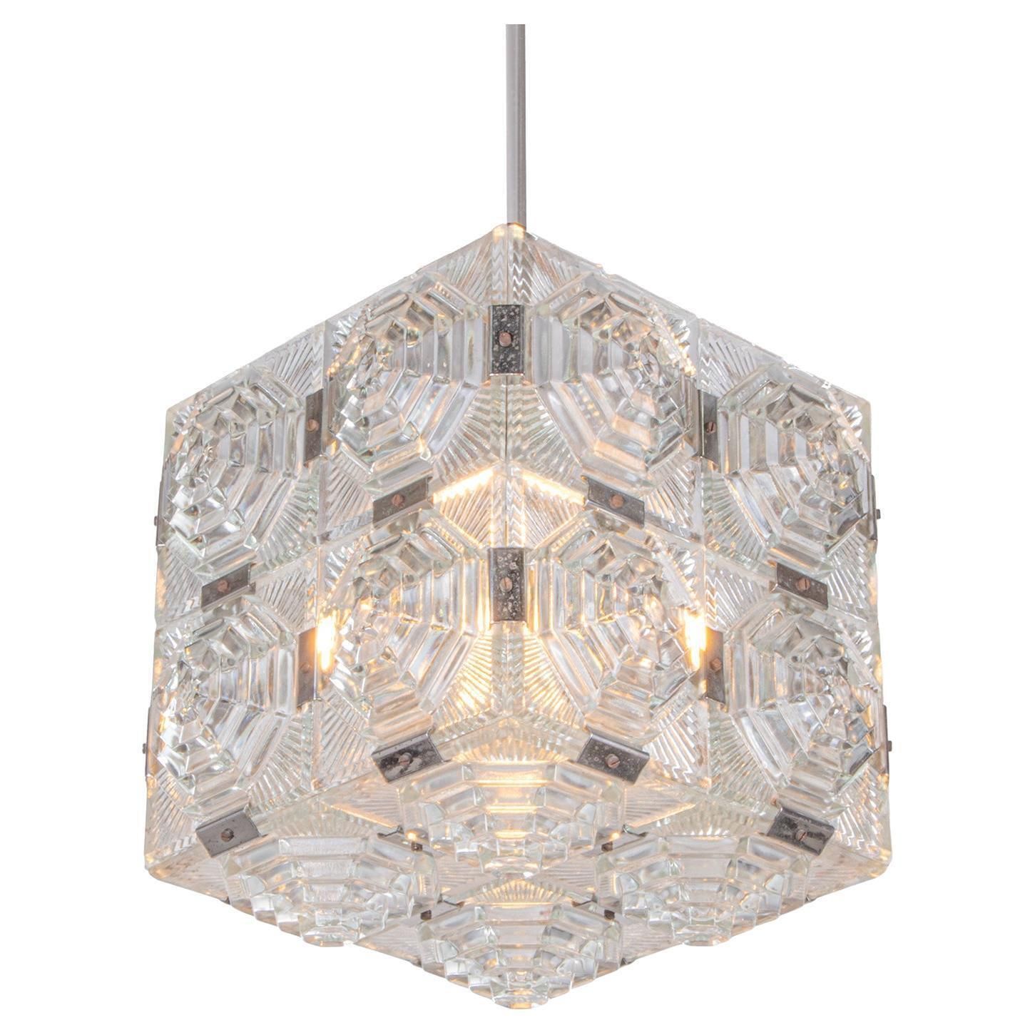 photo for sale 1960 Kamenicky Senov Bohemian Ceiling Light Glass Cube Chandelier