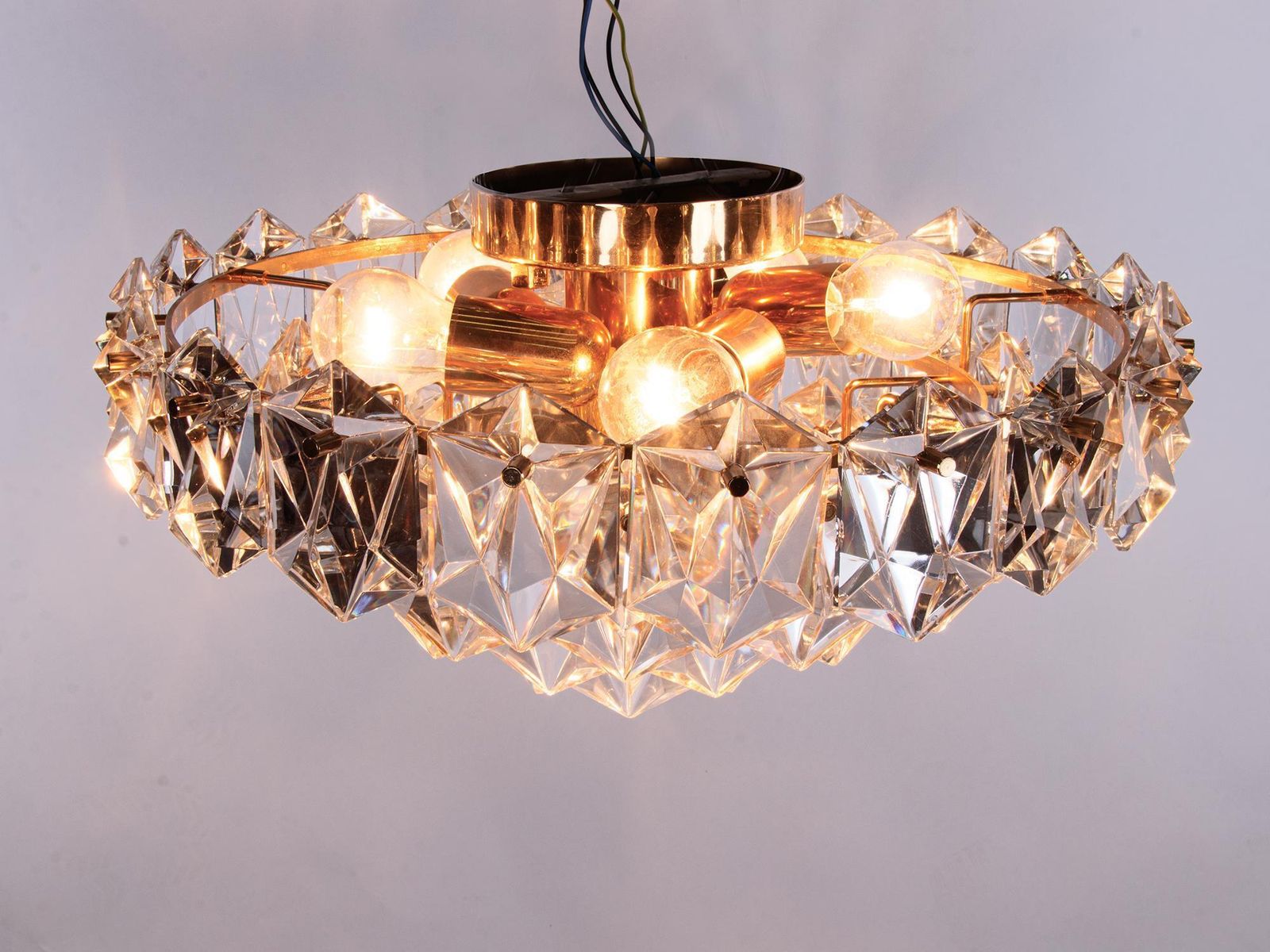photo furniture 1970 Germany Kinkeldey Flush Mount Crystal & Gilt Brass Chandelier