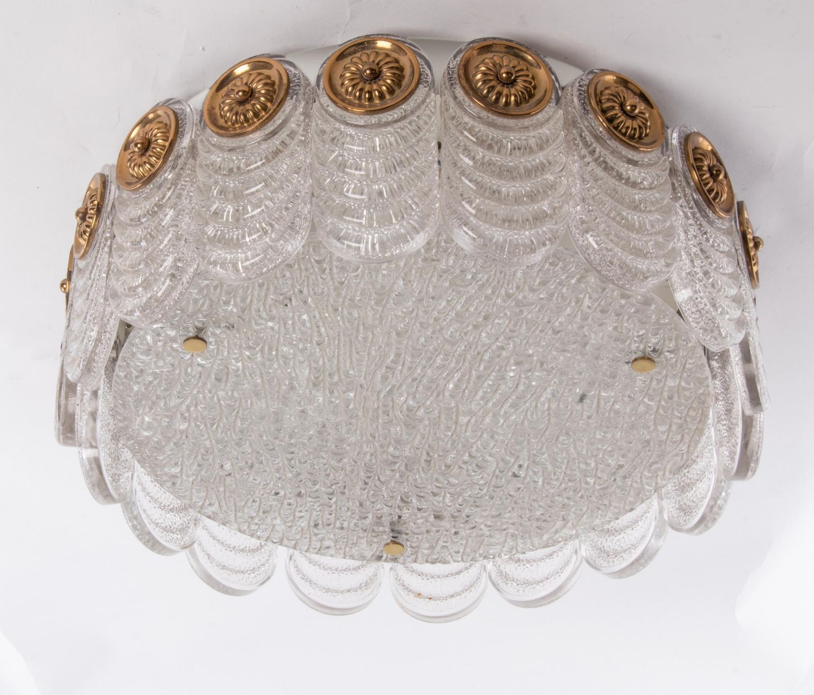 1 'Of 2' 1960s Germany Kaiser Flush Mount Ceiling Lamp Murano Glass & Brass photo furniture