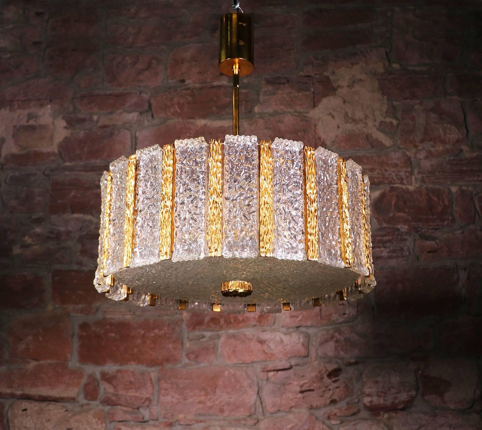 1 (Of 2) Kalmar Bronze Drum Chandelier Murano Glass Pendant Light, Gio Ponti Era photo for sale