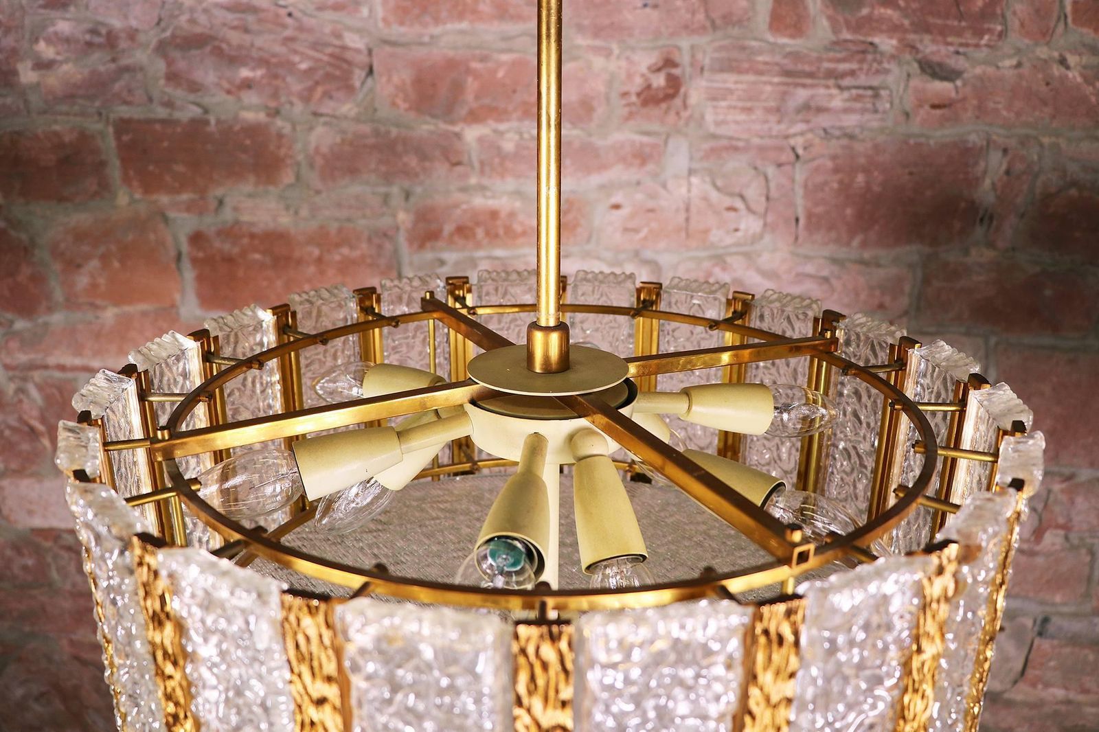 1 (Of 2) Kalmar Bronze Drum Chandelier Murano Glass Pendant Light, Gio Ponti Era photo vinterior