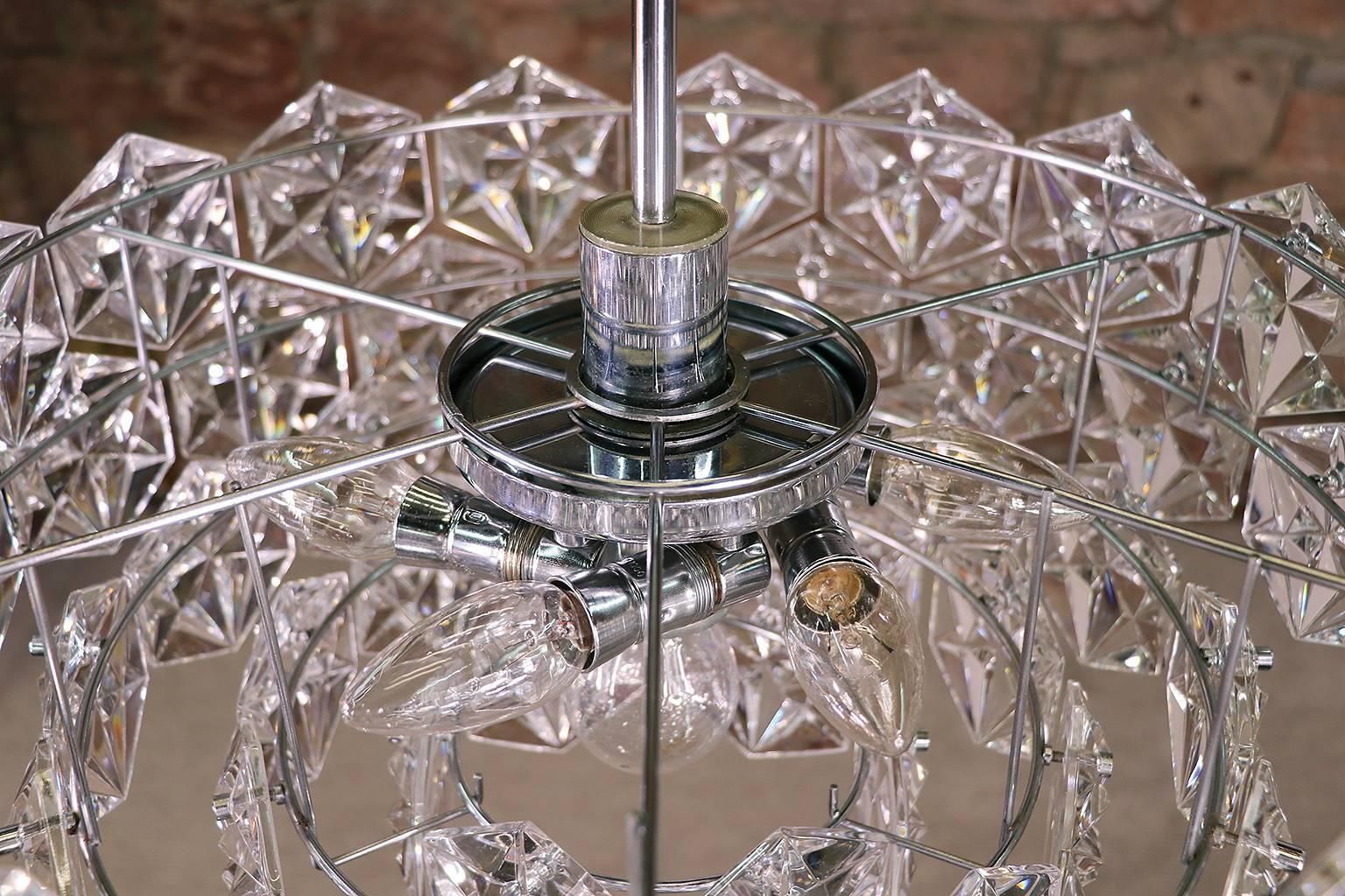 1960 Germany Kinkeldey Large Chromed Crystal Chandelier photo for sale
