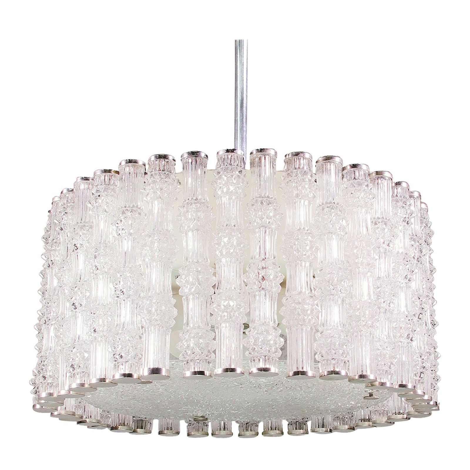 1 (Of 2) 1960s Kalmar Drum Chandelier Tubular Glass & Chrome