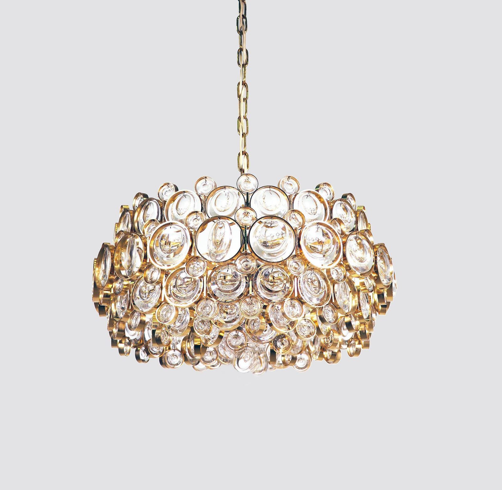 1960s Germany Palwa Bubbles Chandelier Crystal & Gilt Brass By Gaetano Sciolari photo 3828.0
