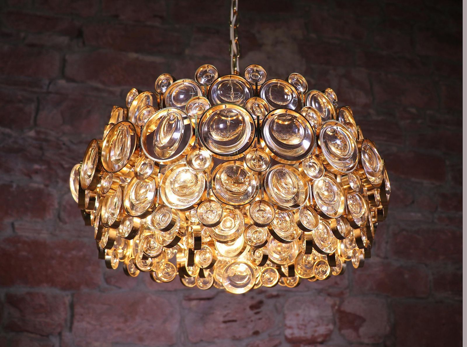 1960s Germany Palwa Bubbles Chandelier Crystal & Gilt Brass By Gaetano Sciolari photo buy