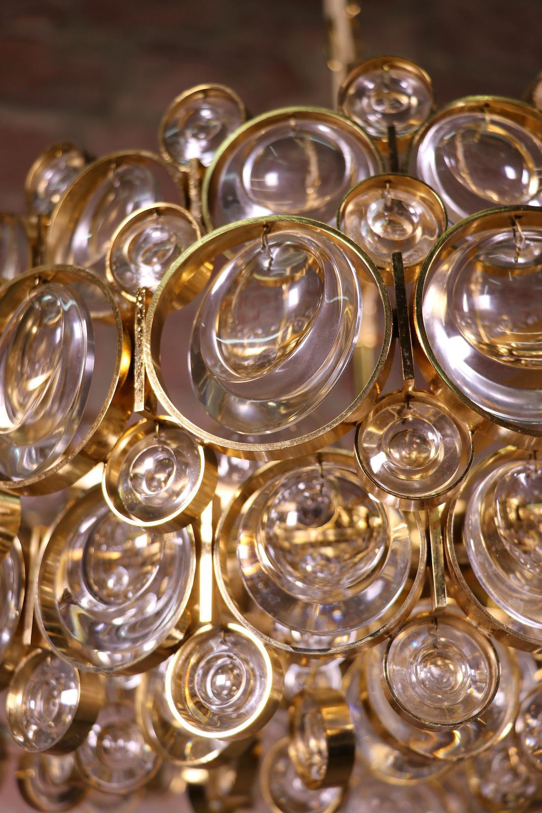 Lighting 1960s Germany Palwa Bubbles Chandelier Crystal & Gilt Brass By Gaetano Sciolari photo