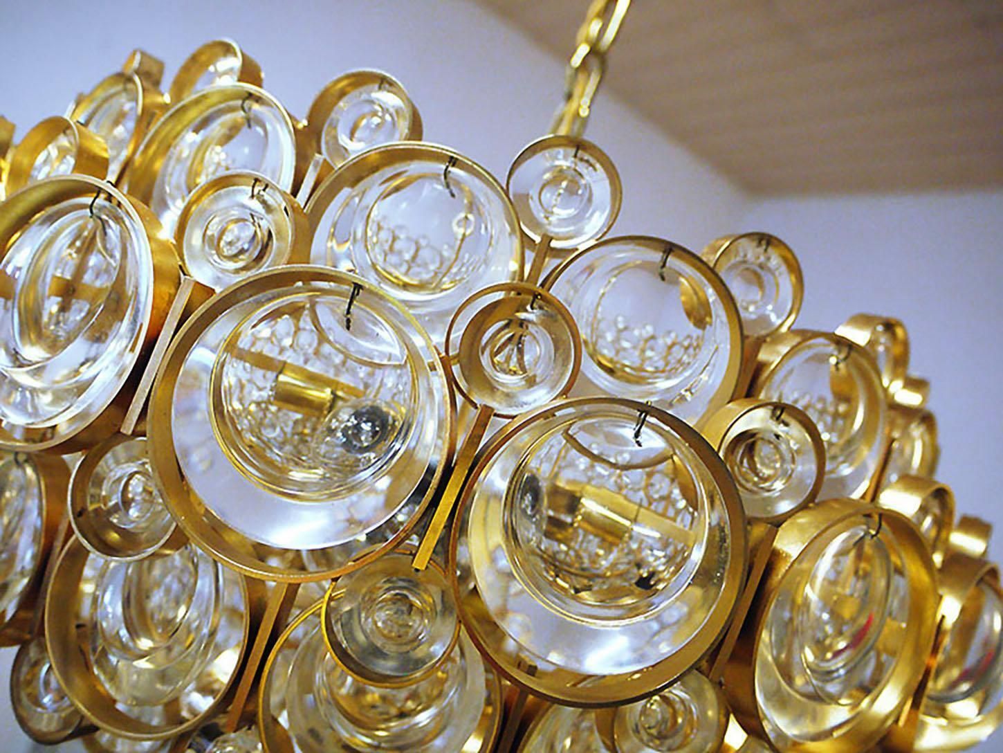 photo buy 1960s Germany Palwa Bubbles Chandelier Crystal & Gilt Brass By Gaetano Sciolari