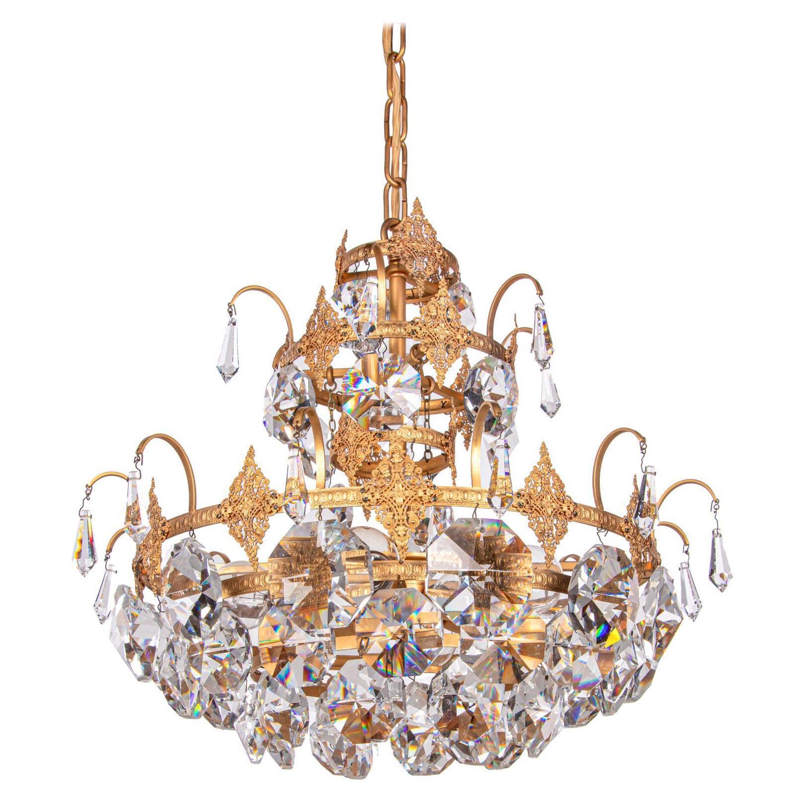 Ernst Palme Glamorous Jewel Swarovski Crystal & Gilt Brass Chandelier, 1960s