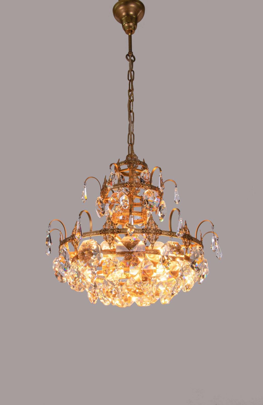 Ernst Palme Glamorous Jewel Swarovski Crystal & Gilt Brass Chandelier, 1960s photo vinterior