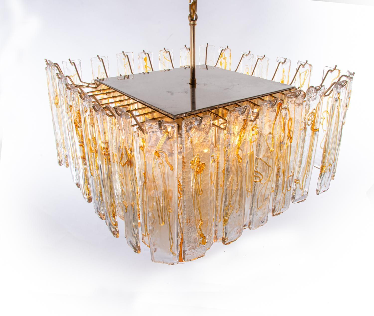 Amber Murano 24" Lava Chandelier Glass & Brass By La Murrina, Italy 1970s photo buy