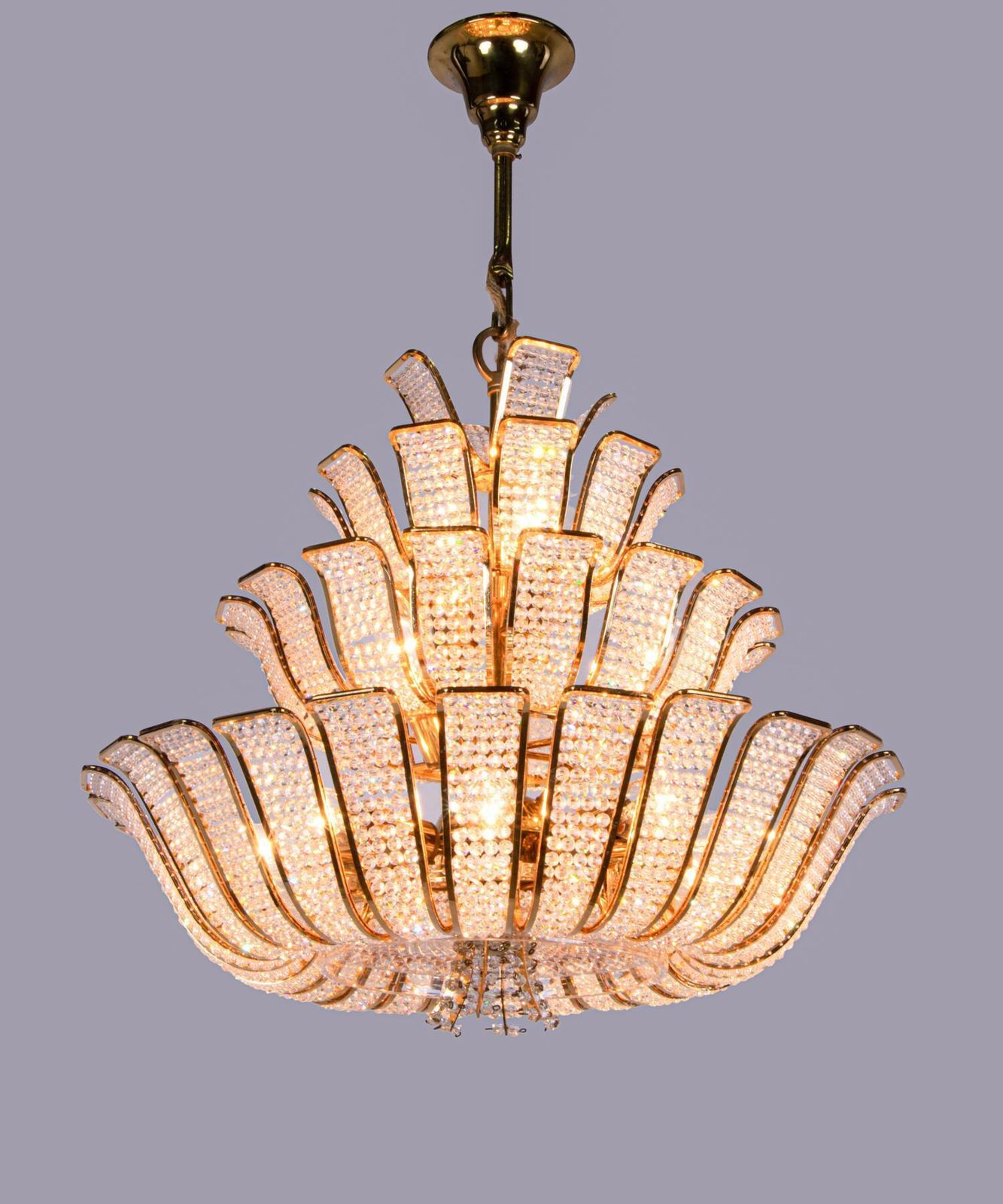 Hollywood Regency Chandelier Crystal & Gilt Brass By Palwa, Germany 1960 photo for sale