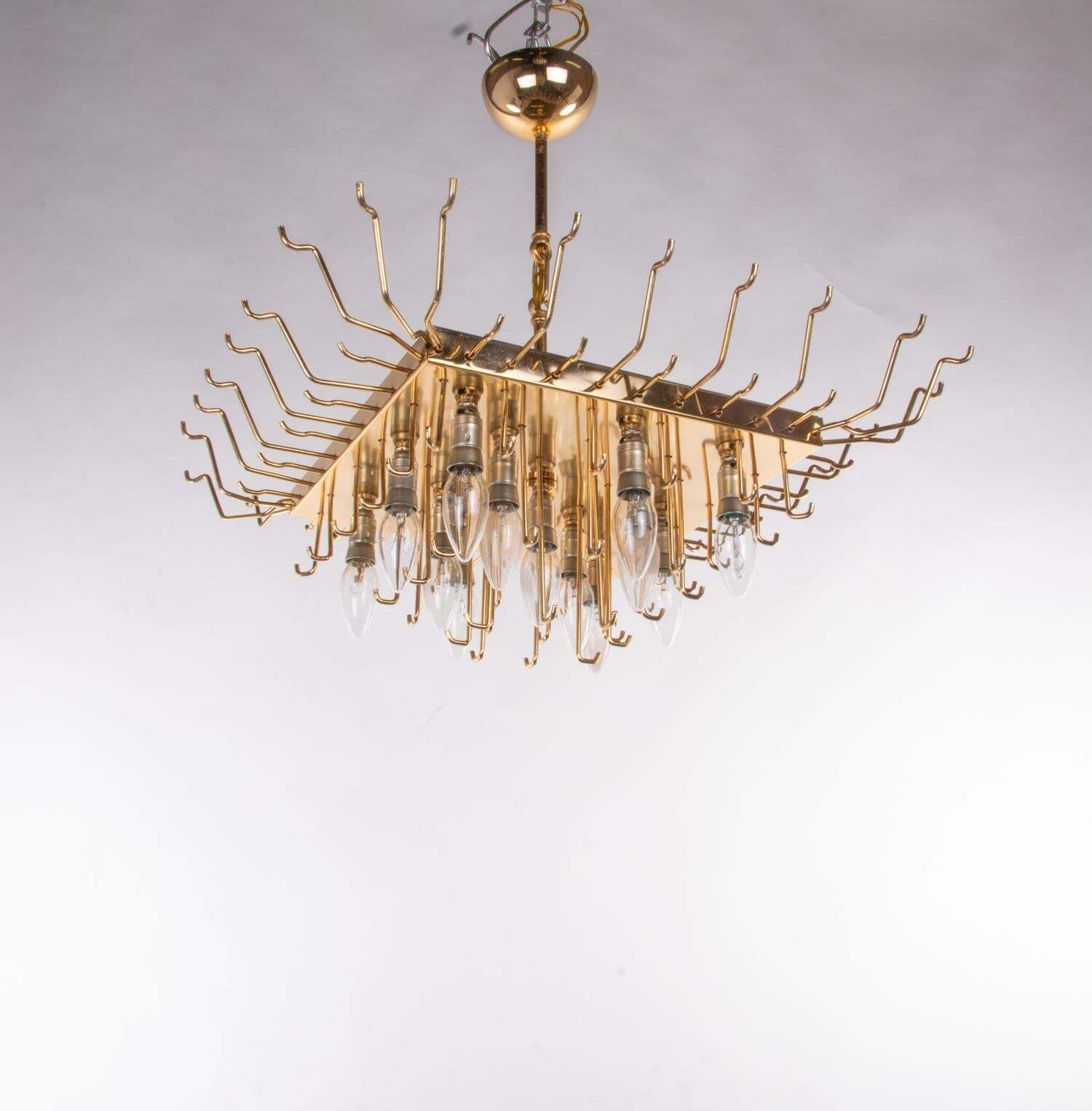 5404.0 Amber Murano 24" Lava Chandelier Glass & Brass By La Murrina, Italy 1970s photo