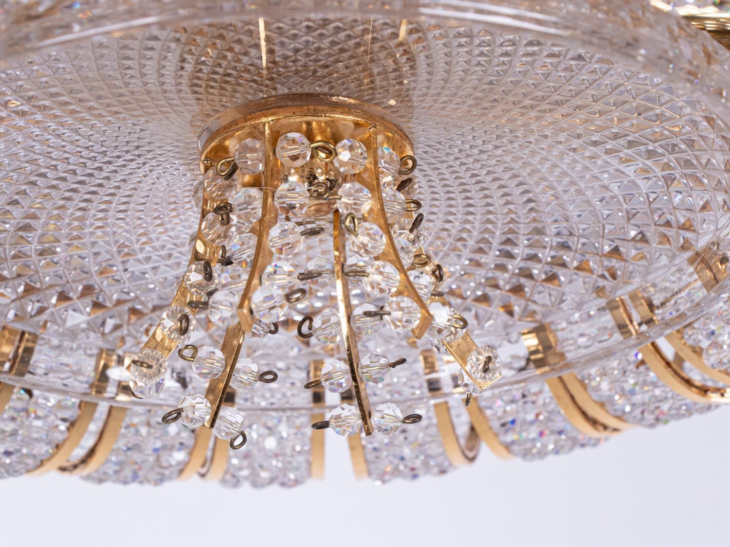 Hollywood Regency Chandelier Crystal & Gilt Brass By Palwa, Germany 1960 photo vinterior