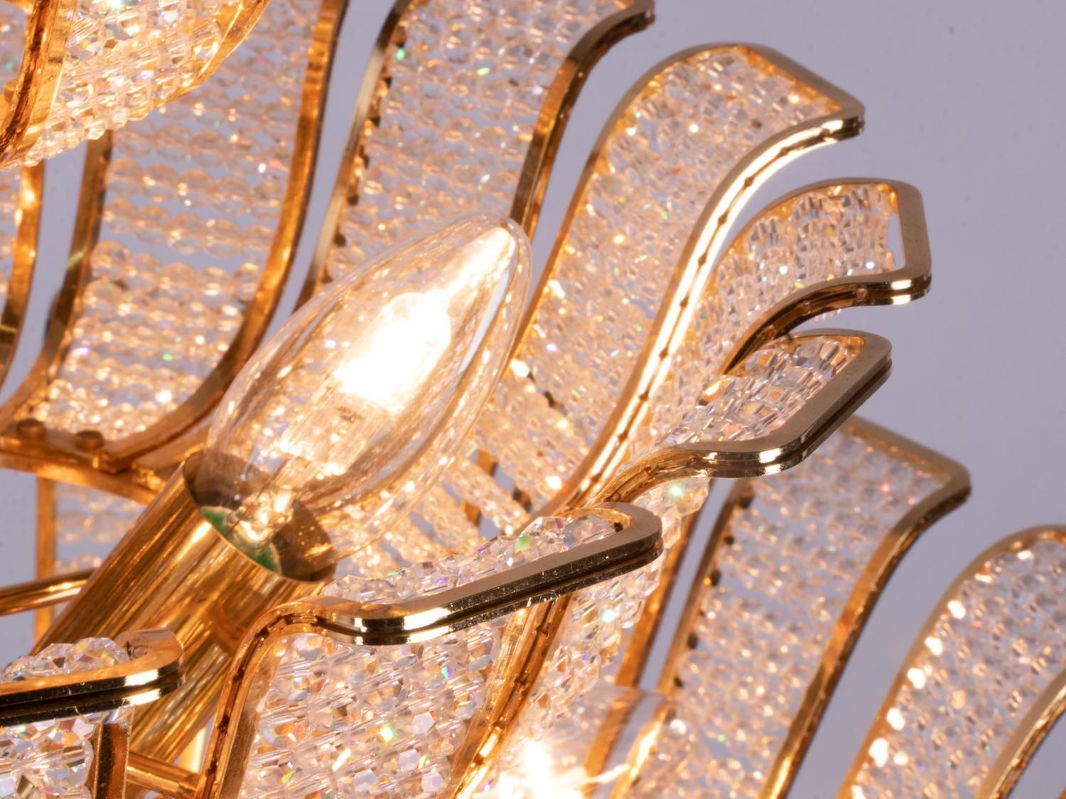 Hollywood Regency Chandelier Crystal & Gilt Brass By Palwa, Germany 1960 photo buy