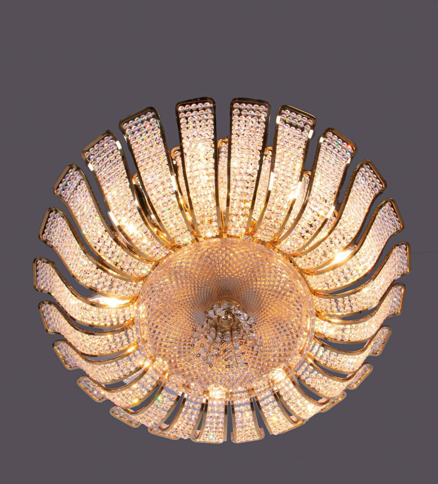 Hollywood Regency Chandelier Crystal & Gilt Brass By Palwa, Germany 1960 photo vintage