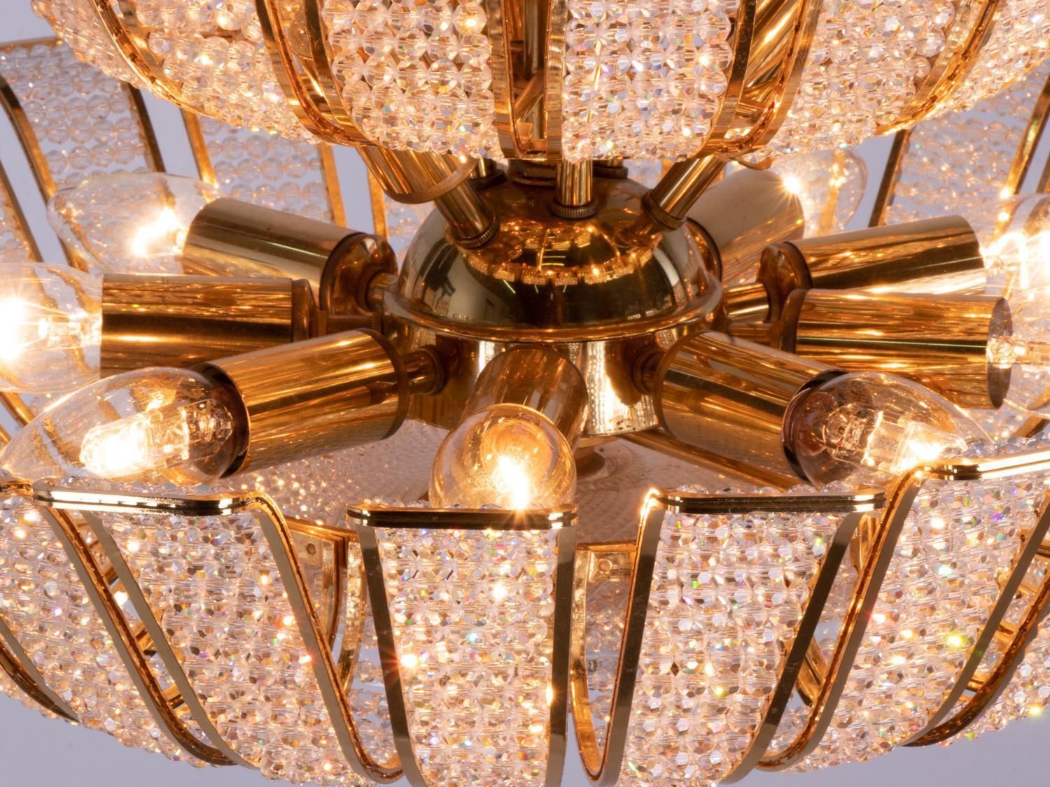 photo for sale Hollywood Regency Chandelier Crystal & Gilt Brass By Palwa, Germany 1960