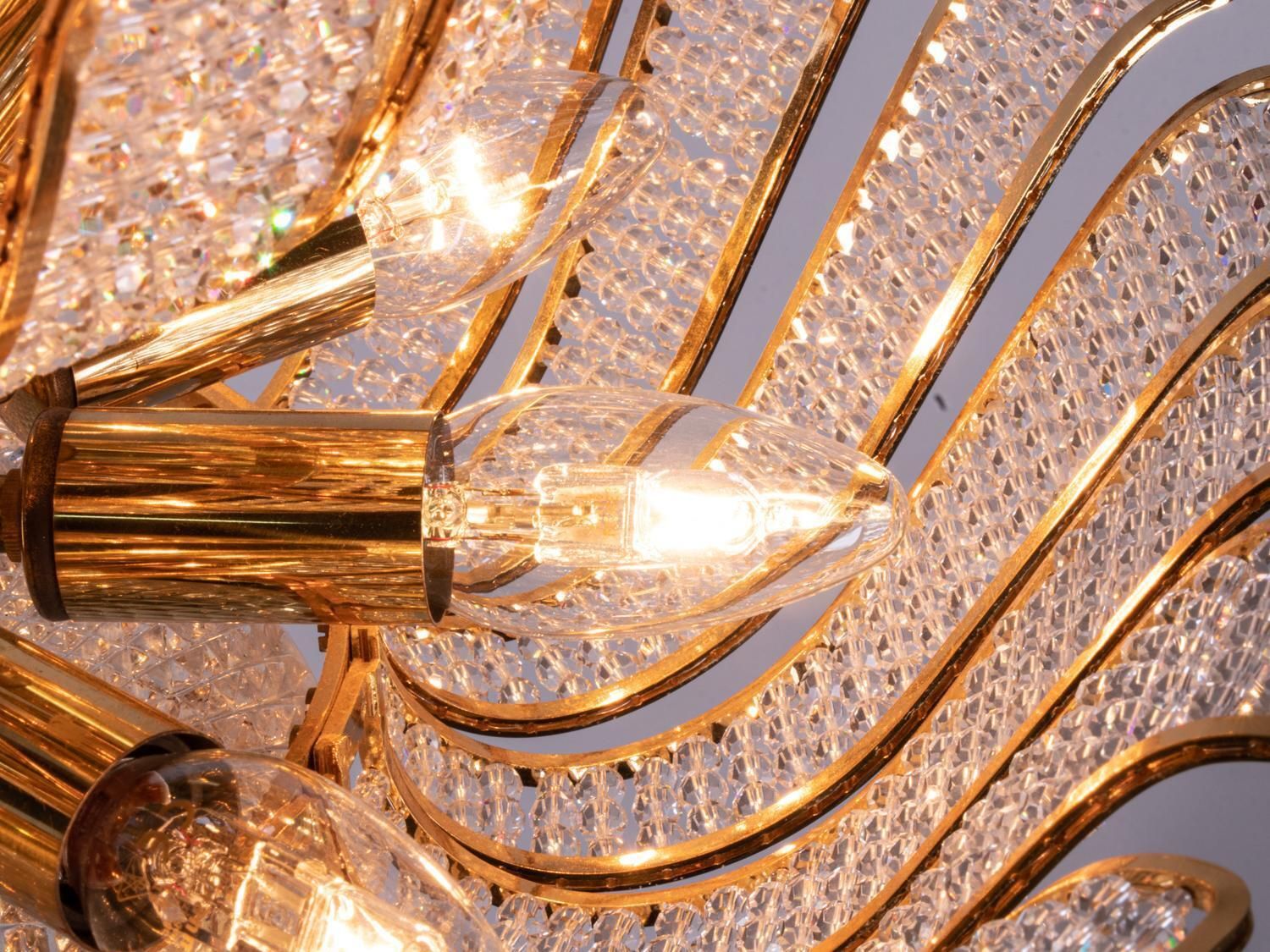 Lighting Hollywood Regency Chandelier Crystal & Gilt Brass By Palwa, Germany 1960 photo