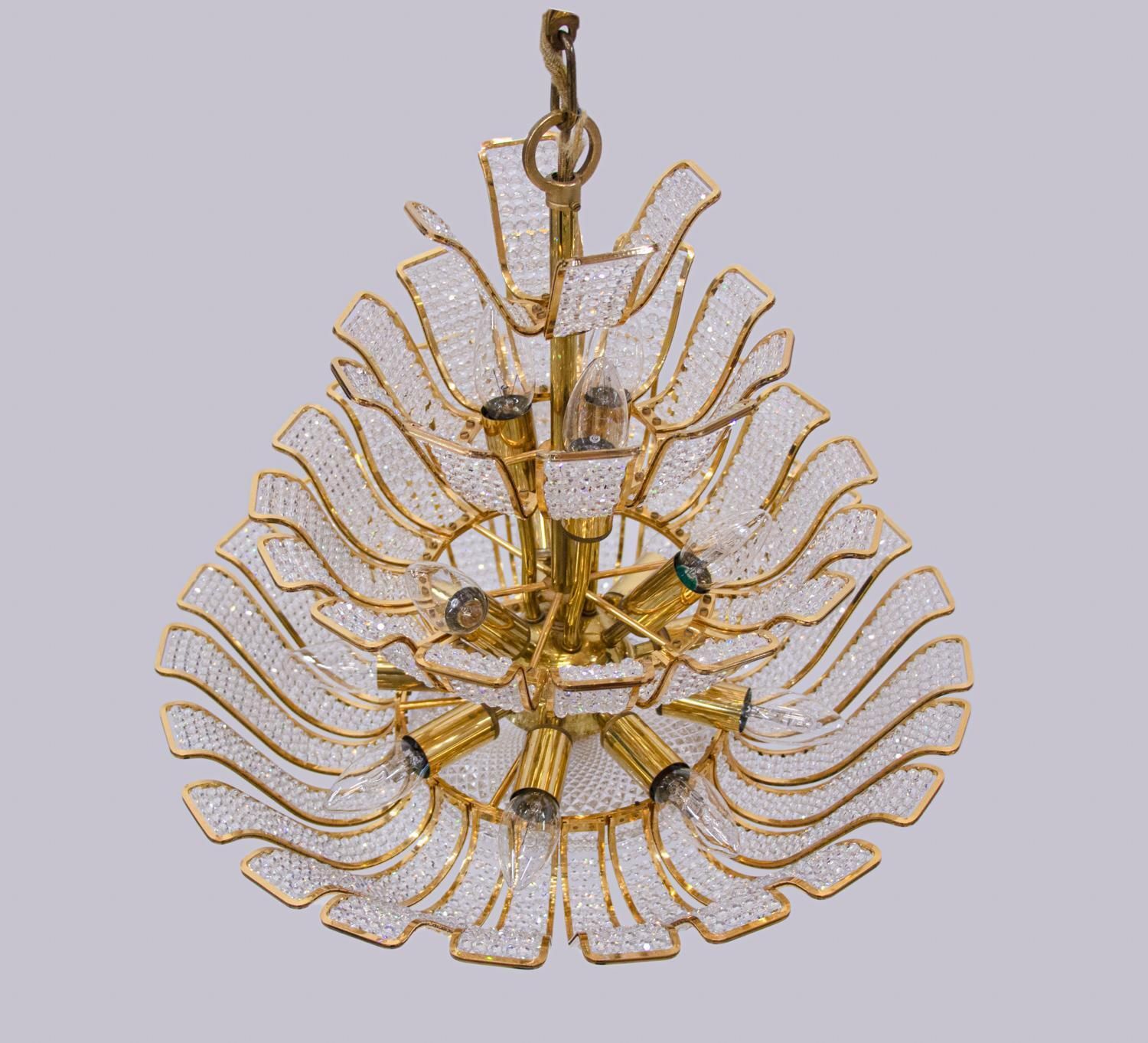 photo buy Hollywood Regency Chandelier Crystal & Gilt Brass By Palwa, Germany 1960