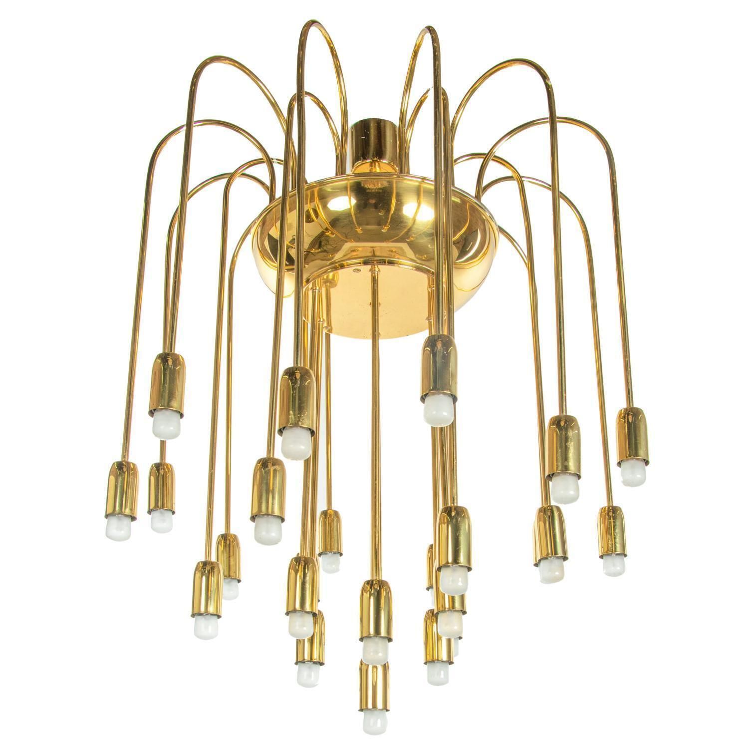 1 'Of 4' Cascading 28" Brass Flush Mount In The Manner Of Florian Schulz, 1960s