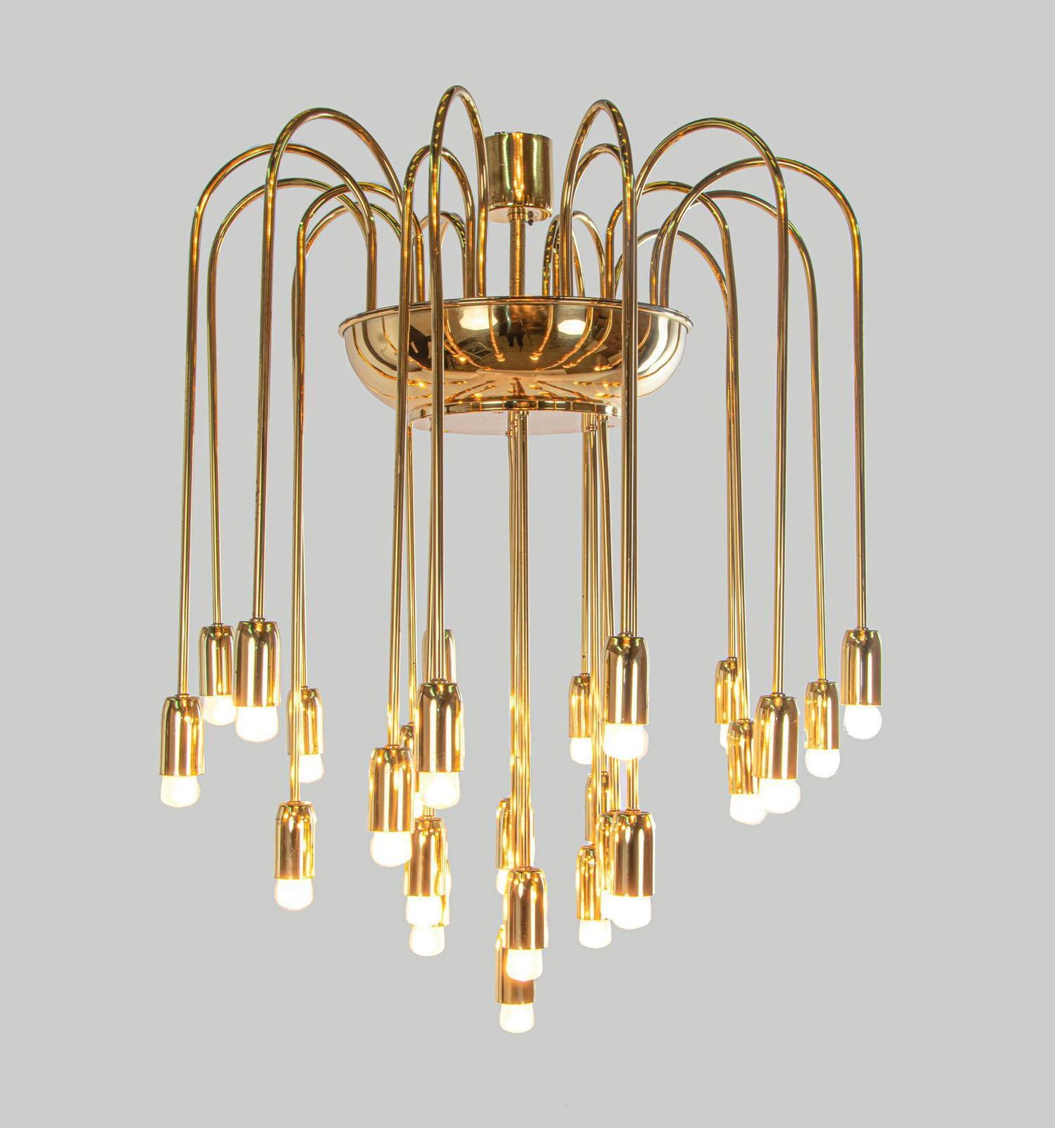 1 'Of 4' Cascading 28" Brass Flush Mount In The Manner Of Florian Schulz, 1960s photo 5798.0
