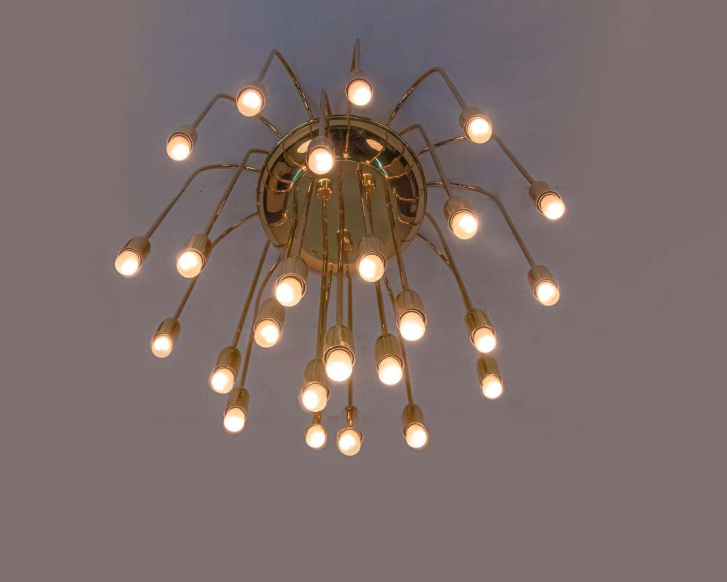 1 'Of 4' Cascading 28" Brass Flush Mount In The Manner Of Florian Schulz, 1960s photo buy