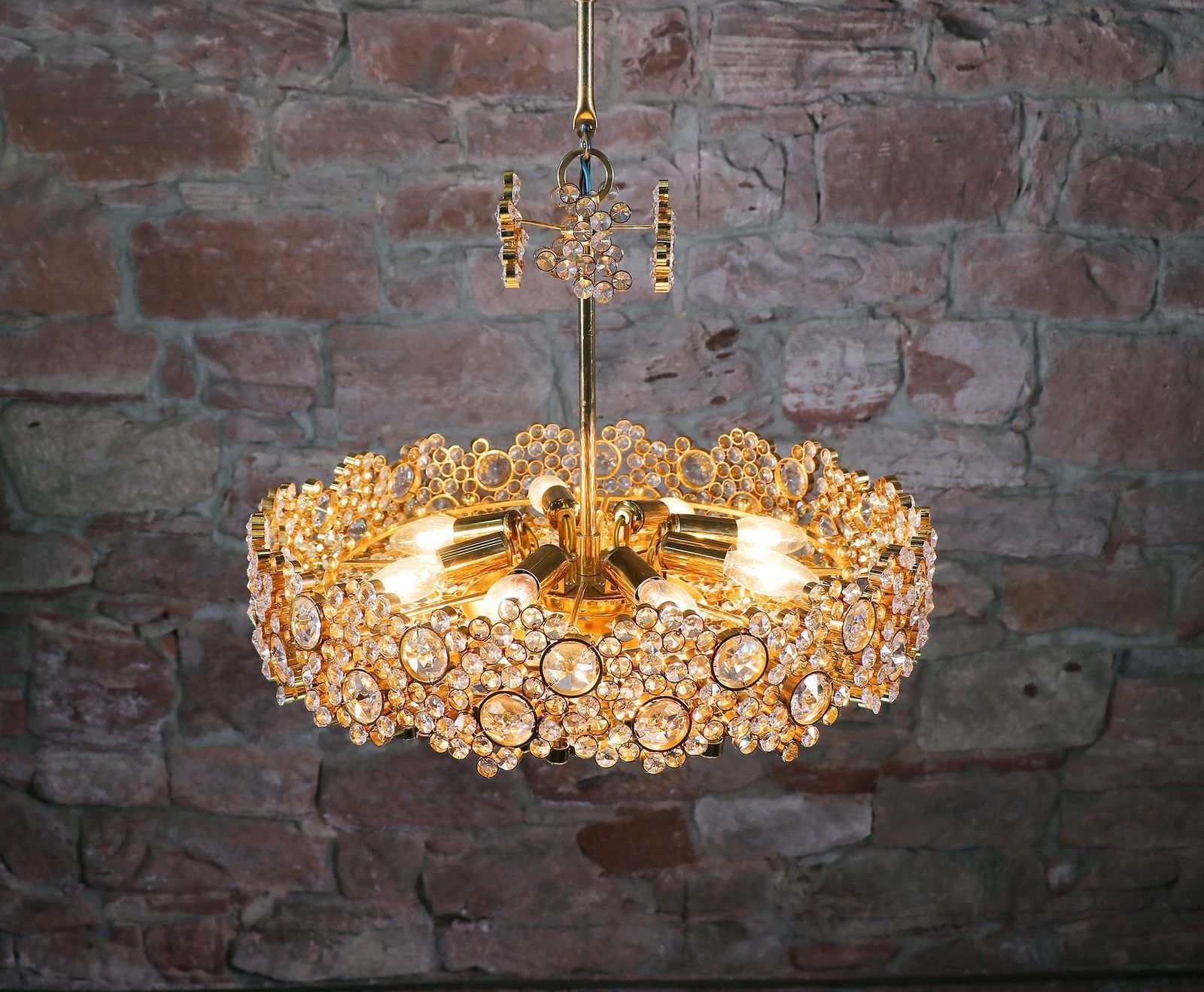 1970 Germany Palwa Bubble Chandelier Swarovski Crystal & 24k Gilt Brass photo for sale