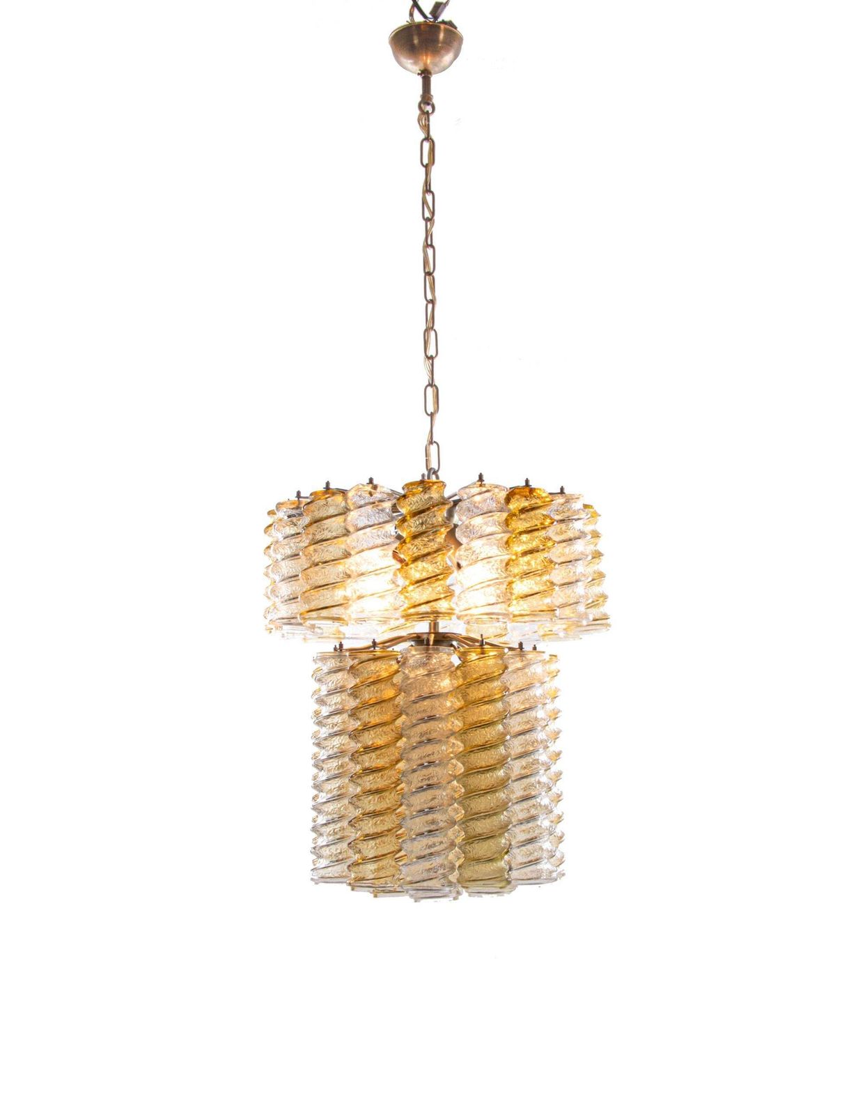 1960 Italy Venini 'Swirl' Chandelier With Twisted Amber & Clear Murano Glass photo for sale