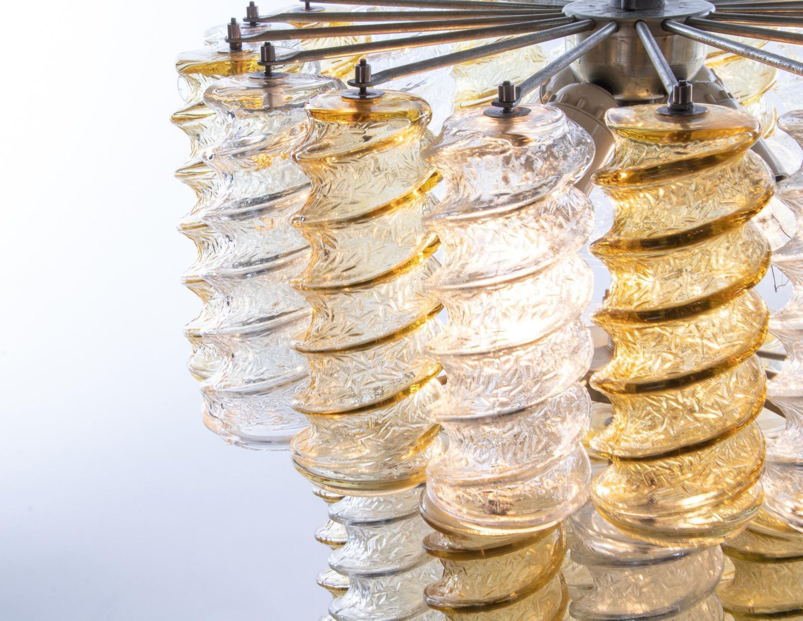 1960 Italy Venini 'Swirl' Chandelier With Twisted Amber & Clear Murano Glass photo Lighting