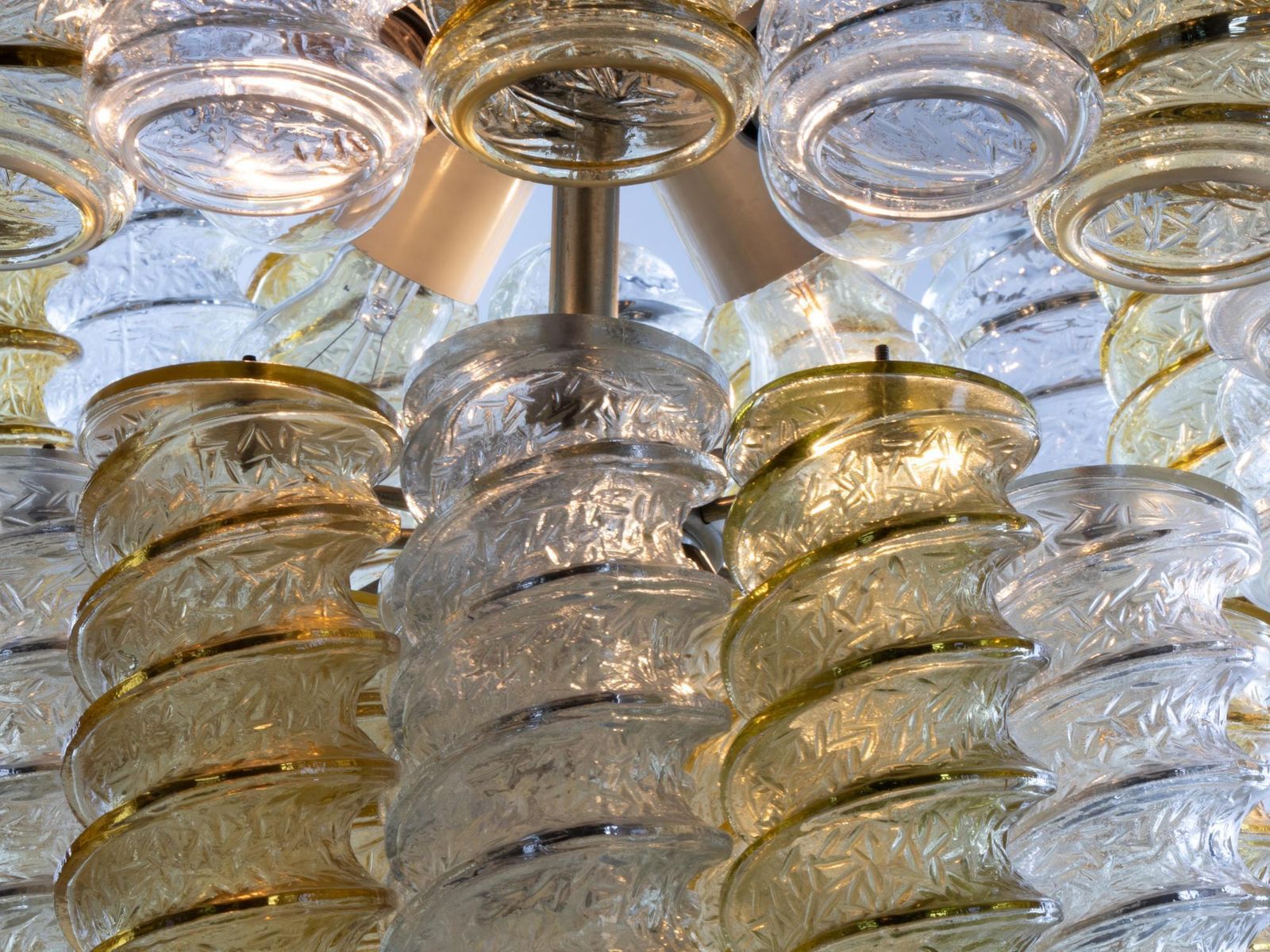1960 Italy Venini 'Swirl' Chandelier With Twisted Amber & Clear Murano Glass photo vintage