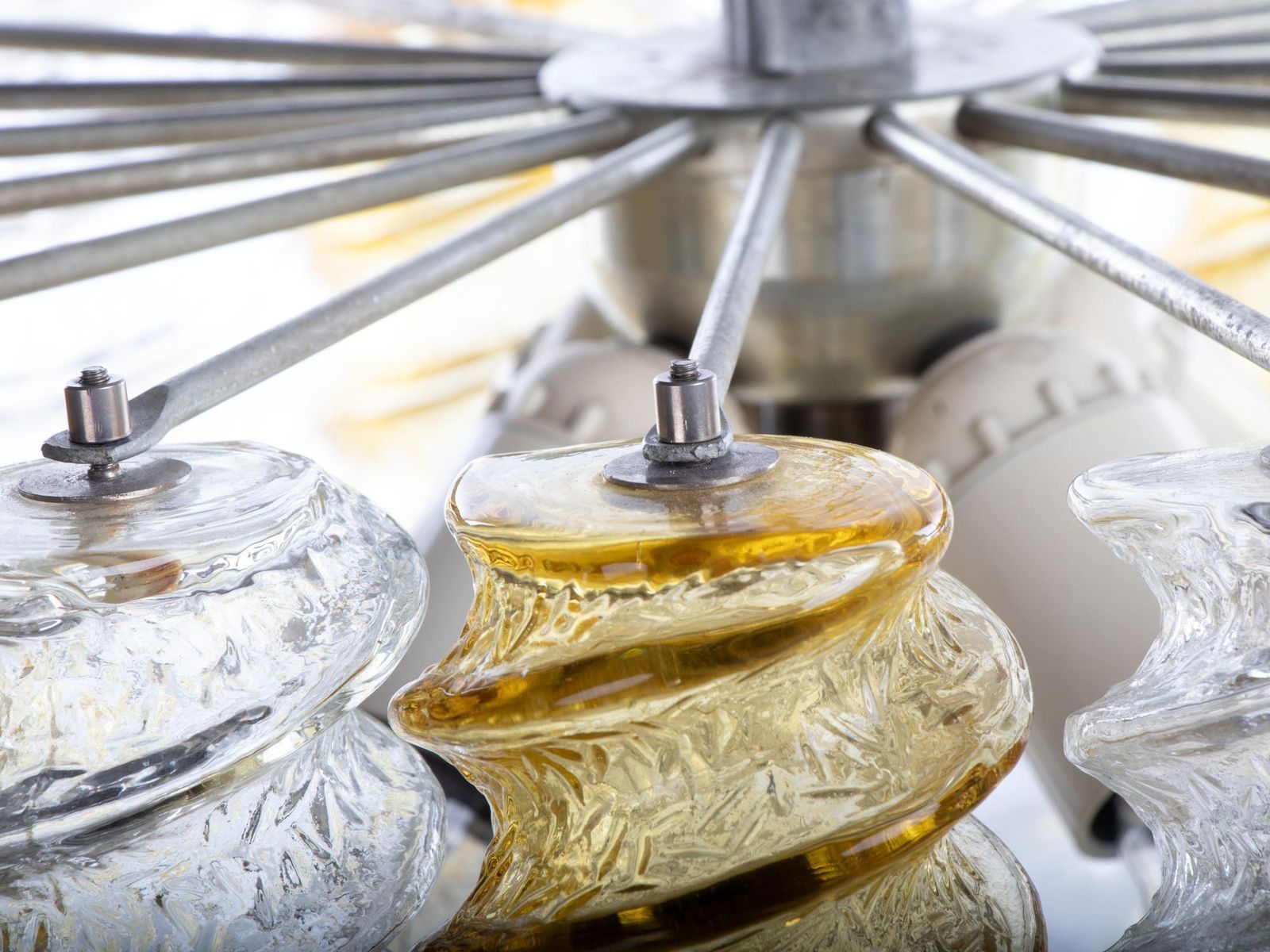 photo buy 1960 Italy Venini 'Swirl' Chandelier With Twisted Amber & Clear Murano Glass
