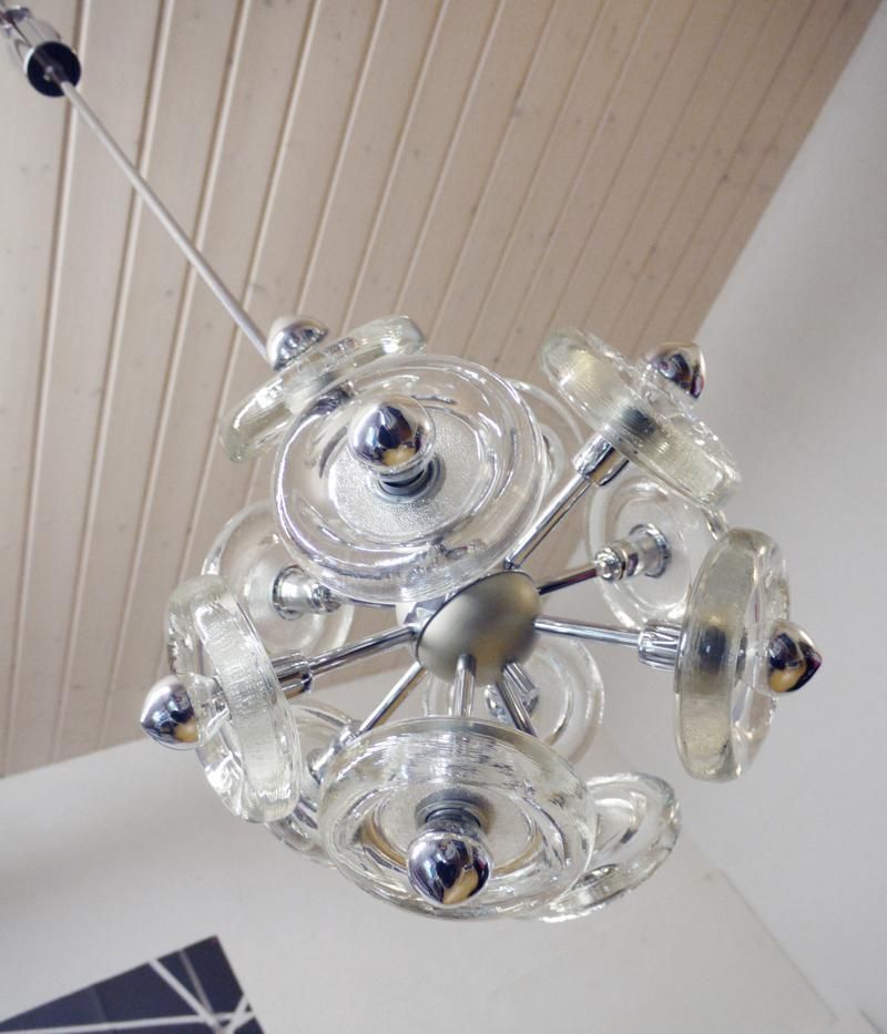 Mid Century Modern Handblown White Murano Glass And Chrome 12 Arm Sputnik photo Lighting