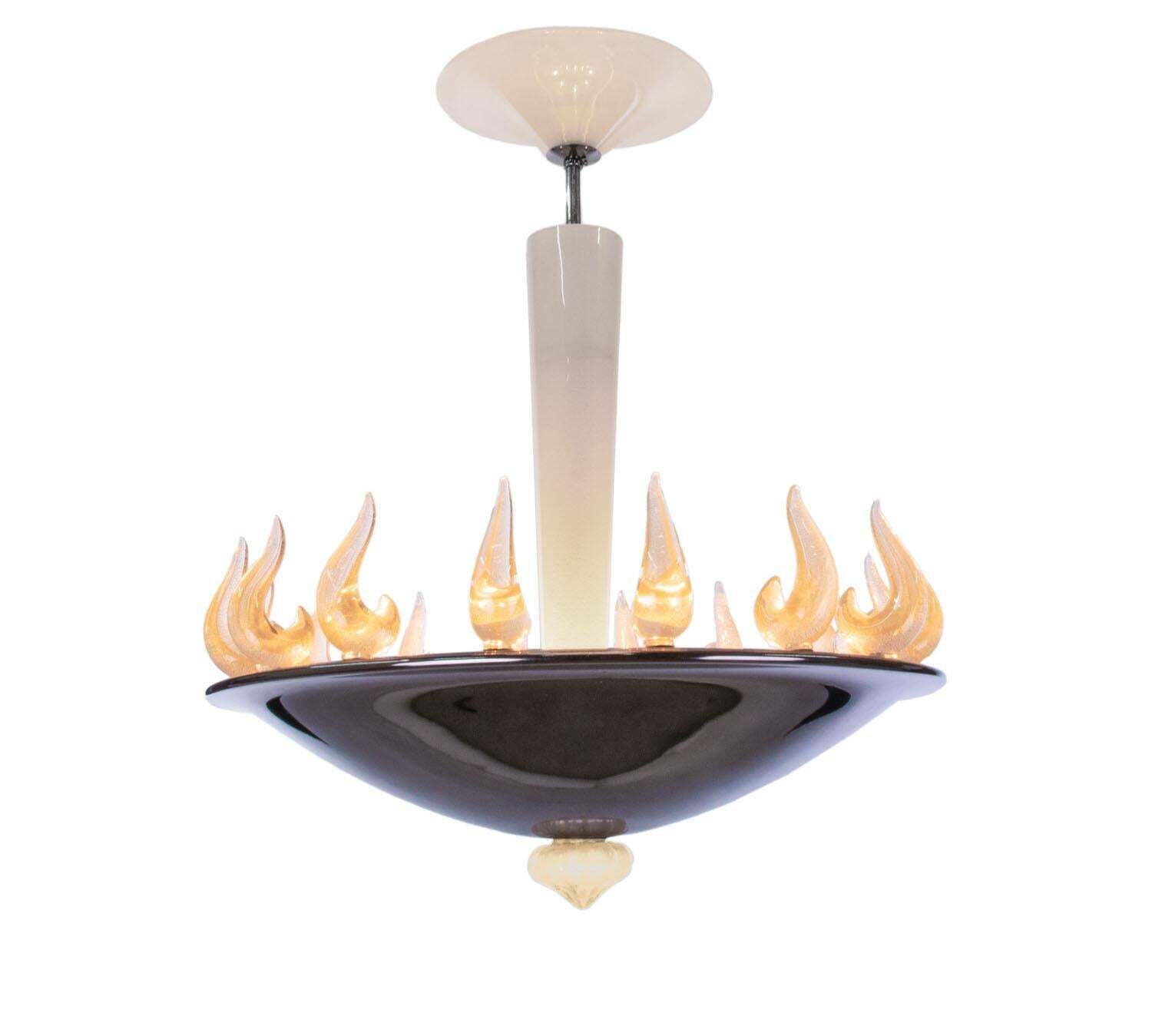 Stunning Murano Flame Chandelier Elio, Glass & Nickel, Barovier & Toso, Italy photo buy