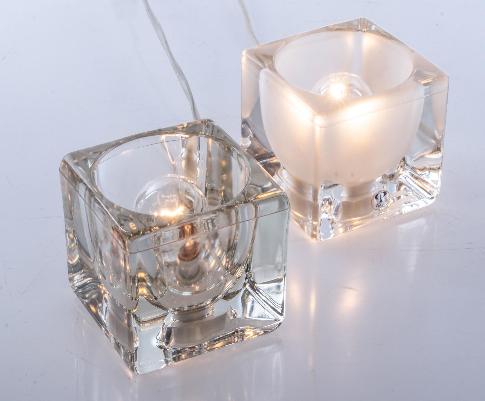 Iced Glass Cube Table Lamp By Peill & Putzler 1970s, Set Of 2 photo for sale
