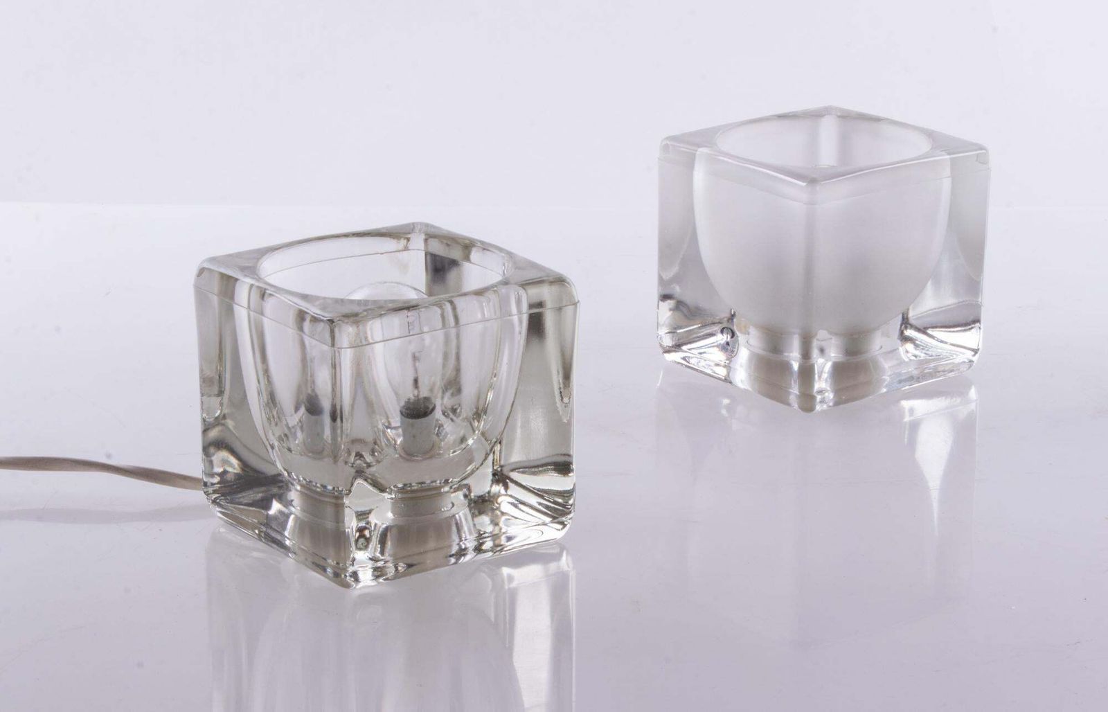 Iced Glass Cube Table Lamp By Peill & Putzler 1970s, Set Of 2 photo vinterior