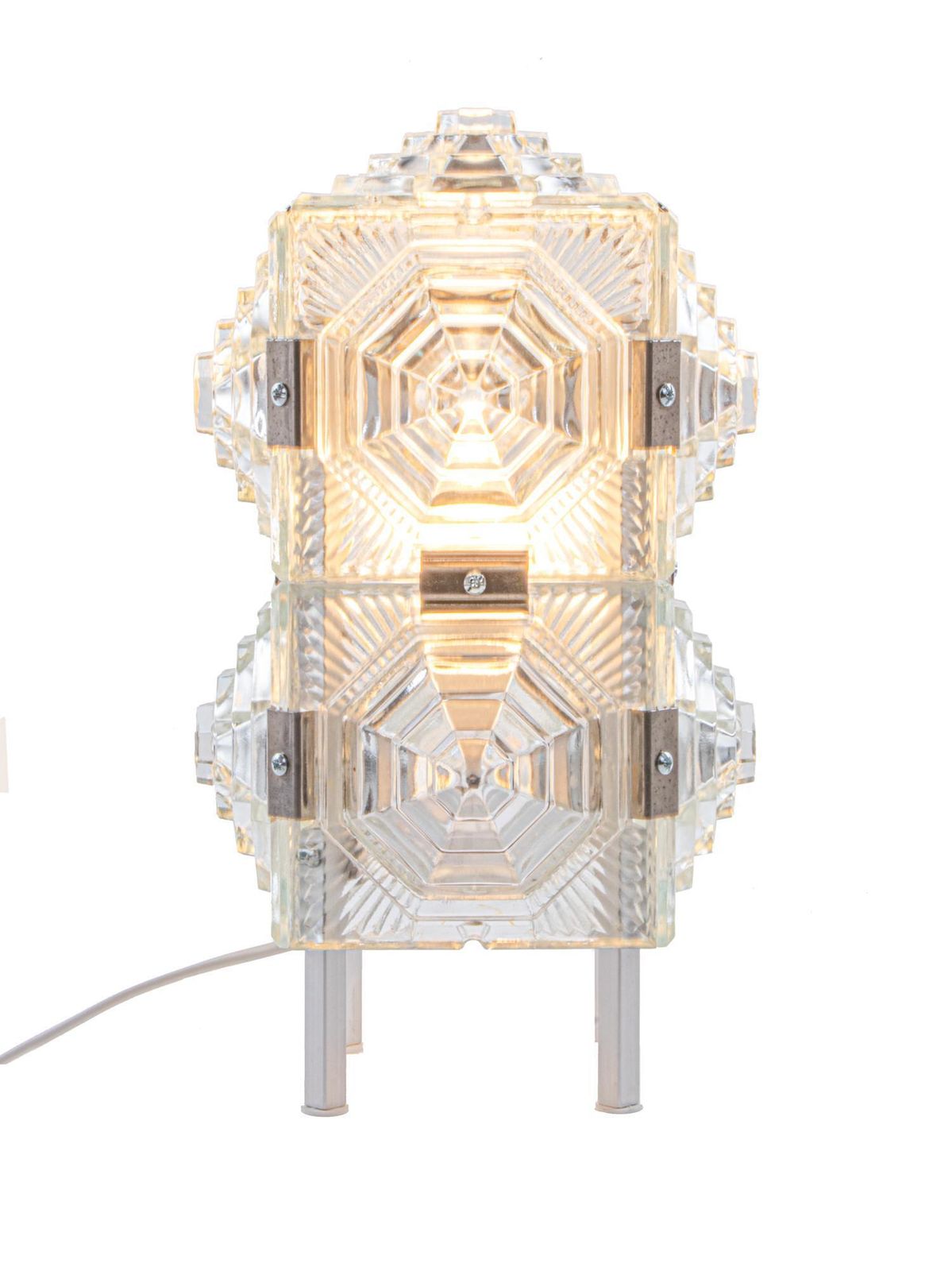 Bohemian Cubist Table Lamp Glass & Chrome By Kamenicky Senov, 1980s photo vintage