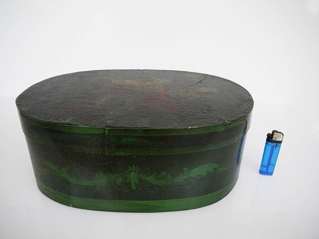 European 19th Century Painted Wooden Oval Box 'Saint George & The Dragon' photo for sale