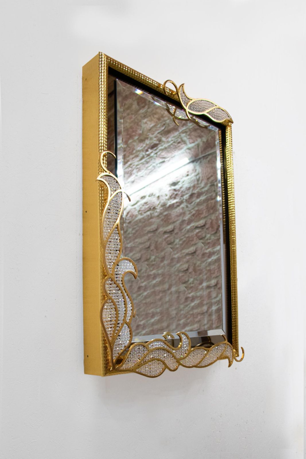 Majestic 38" Gilded Backlit Mirror Swarovski Crystals By Kurt Faustig, Munich photo for sale
