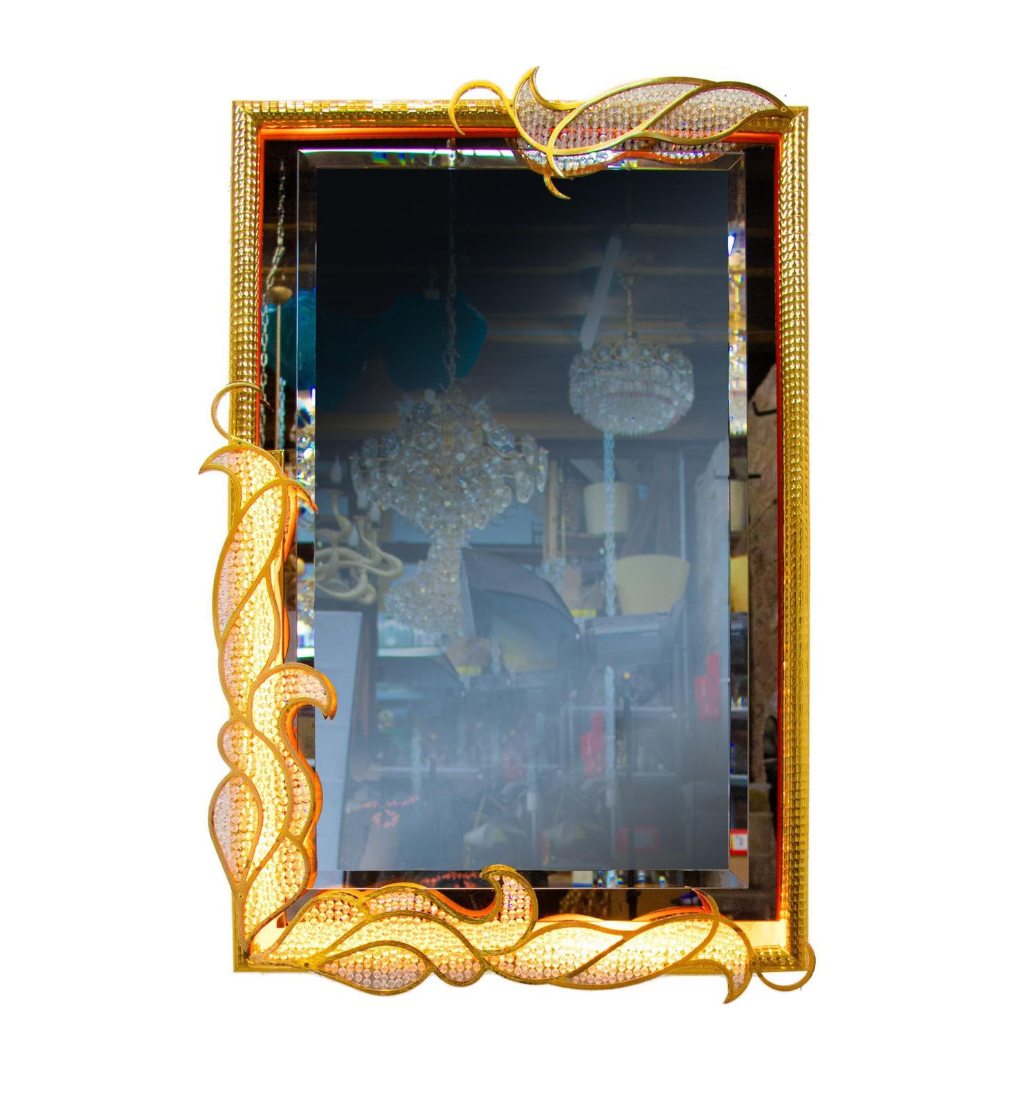 photo furniture Majestic 38" Gilded Backlit Mirror Swarovski Crystals By Kurt Faustig, Munich