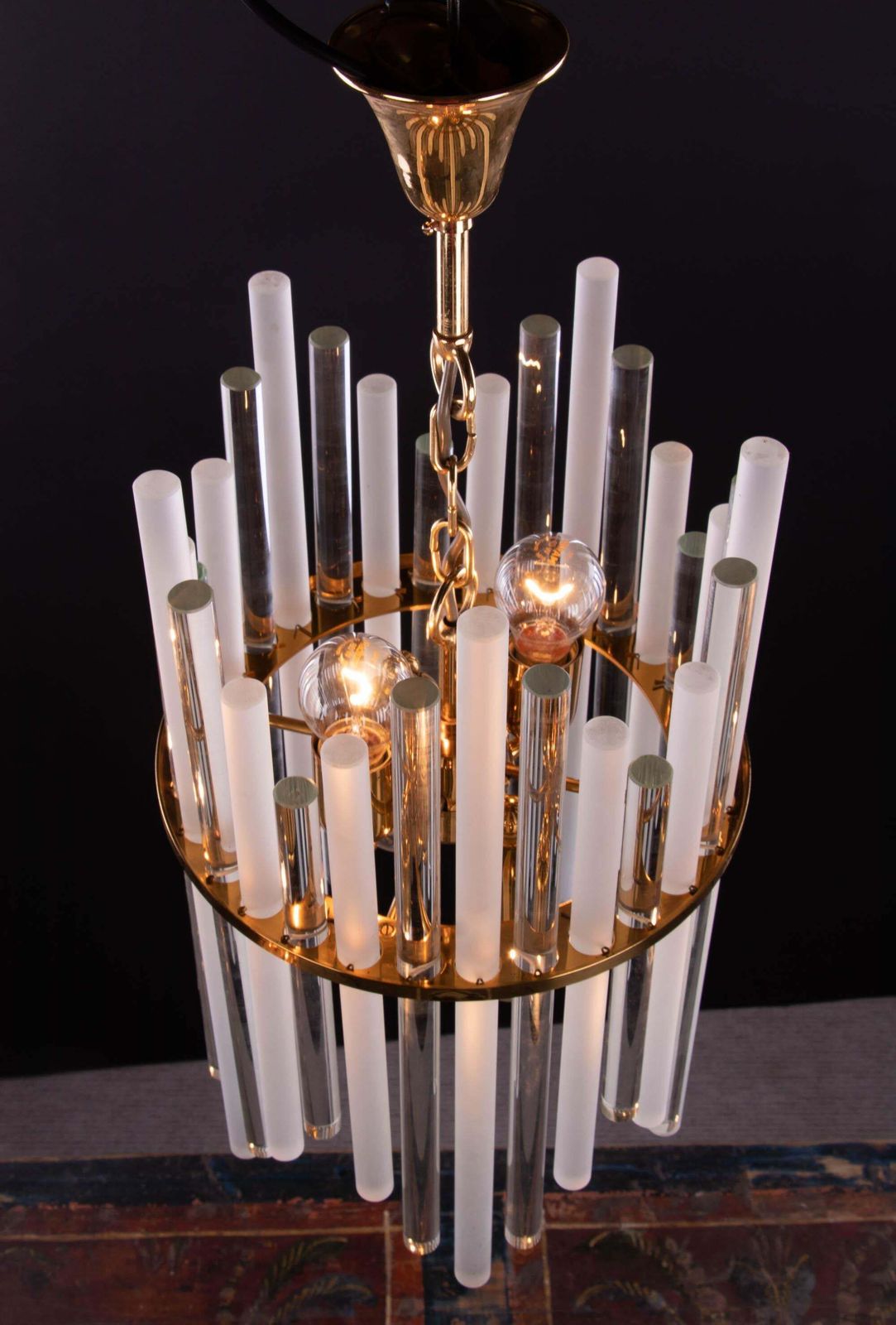 1 'Of 2' German Palwa Iced Sticks & Brass Chandelier By Christoph Palme 1960 photo 2435.0