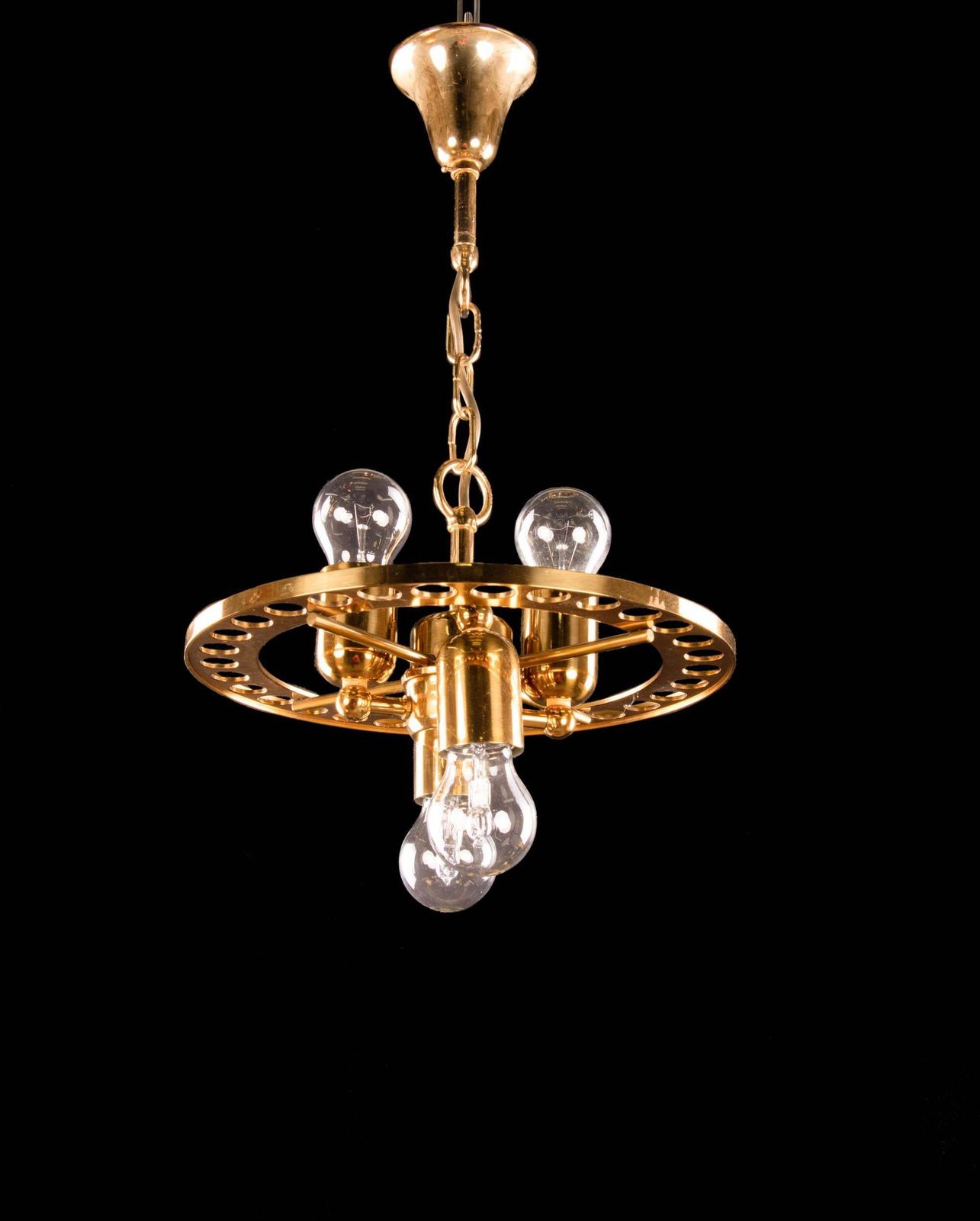 Lighting 1 'Of 2' German Palwa Iced Sticks & Brass Chandelier By Christoph Palme 1960 photo