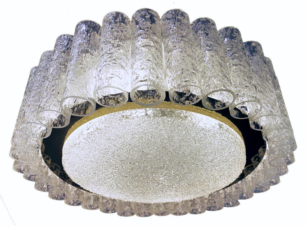 1960s Murano Glass And Brass Flush Mount By Doria Leuchten Germany photo for sale