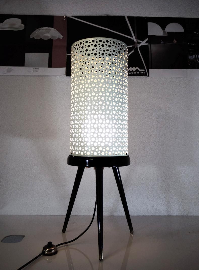 1950s Italy Perforated Metal Floor Lamp Black & White In The Manner Of Stilnovo photo furniture