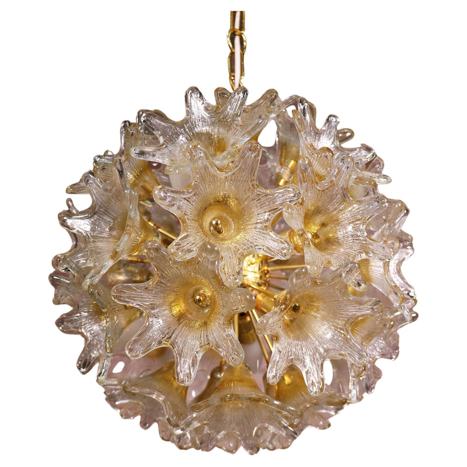 Amber Murano 20" Sputnik Chandelier Glass & Brass By Paolo Venini, Veart 1960s photo furniture