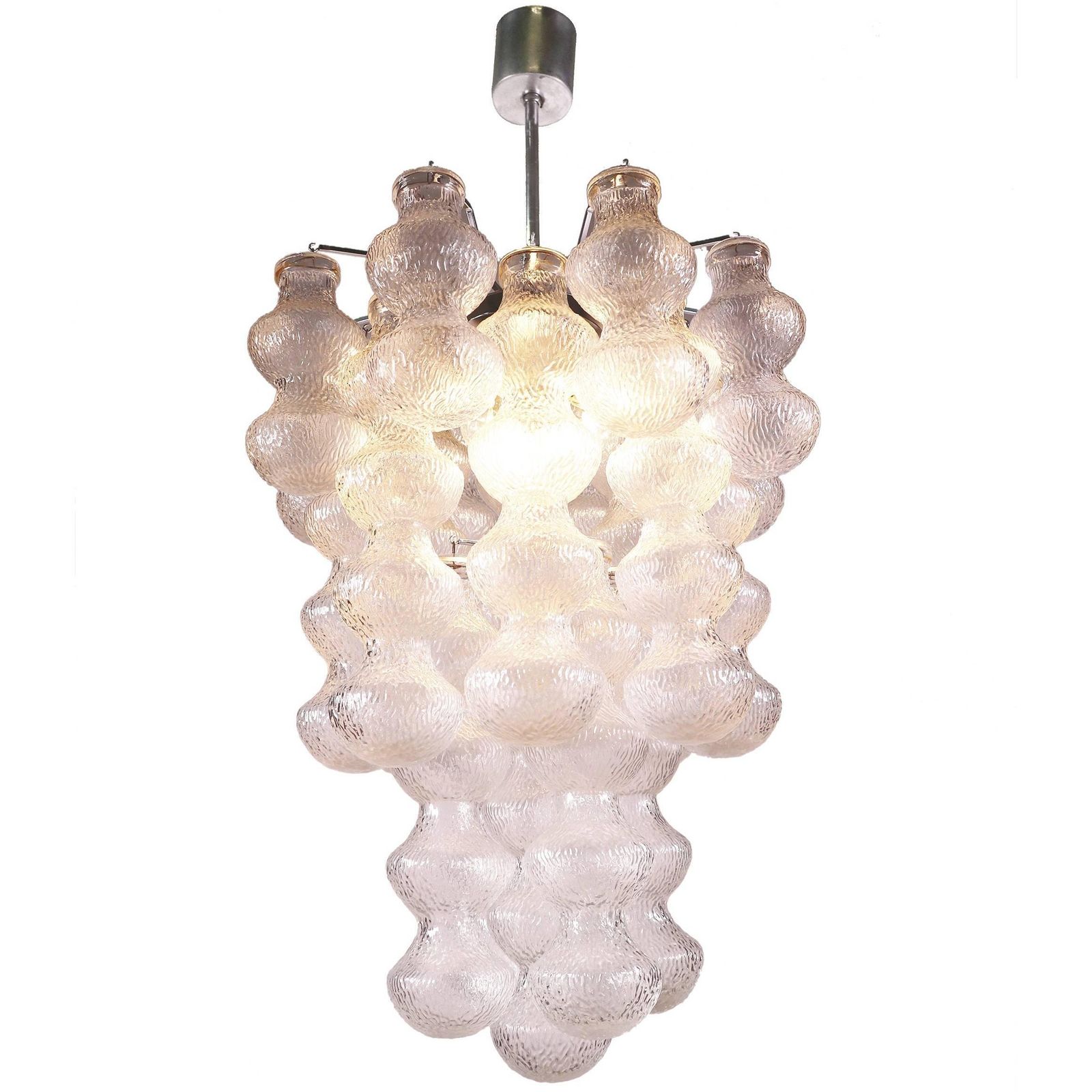 Seguso 40" Chandelier Murano Glass & Chrome By Napoleone Martinuzzi, Italy 1960 photo for sale