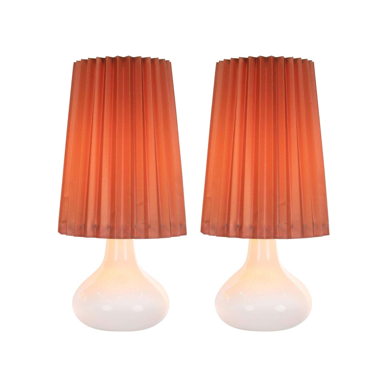 1960 Denmark White Holmegaard Glass Table Lamp By Kylle Svanlund, Set Of 2