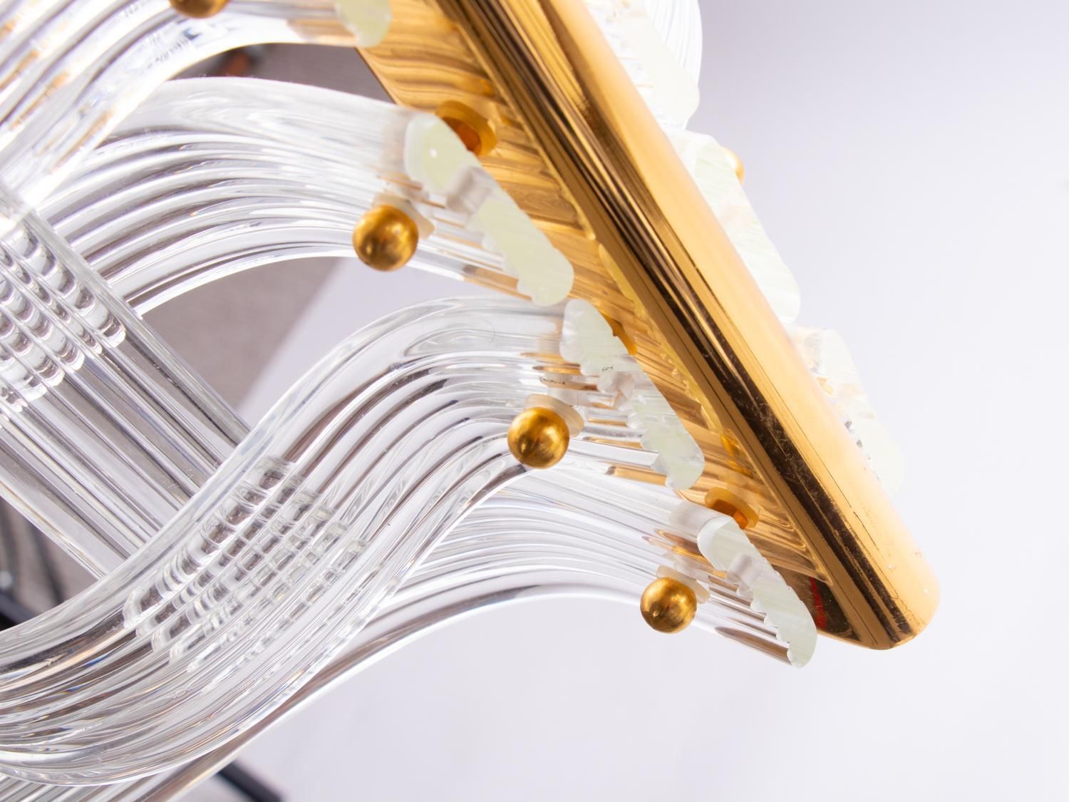 Venini 20" Nastri Chandelier Wave Shaped Murano Glass & Gold Plated Brass, 1970s photo for sale